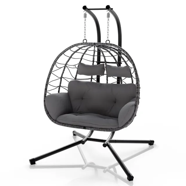 juskys-aria-polyrattan-doppelh-ngesessel-xxl-in-grau-mit-gestell image 1