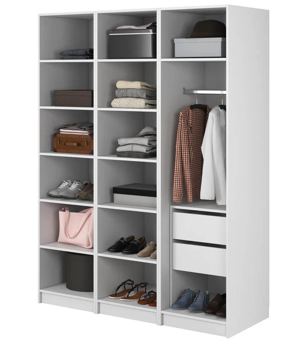 selsey-kaspe-garderobe-150-cm-wei-mit-stange-schubladen-und-doppel-regalen image 1