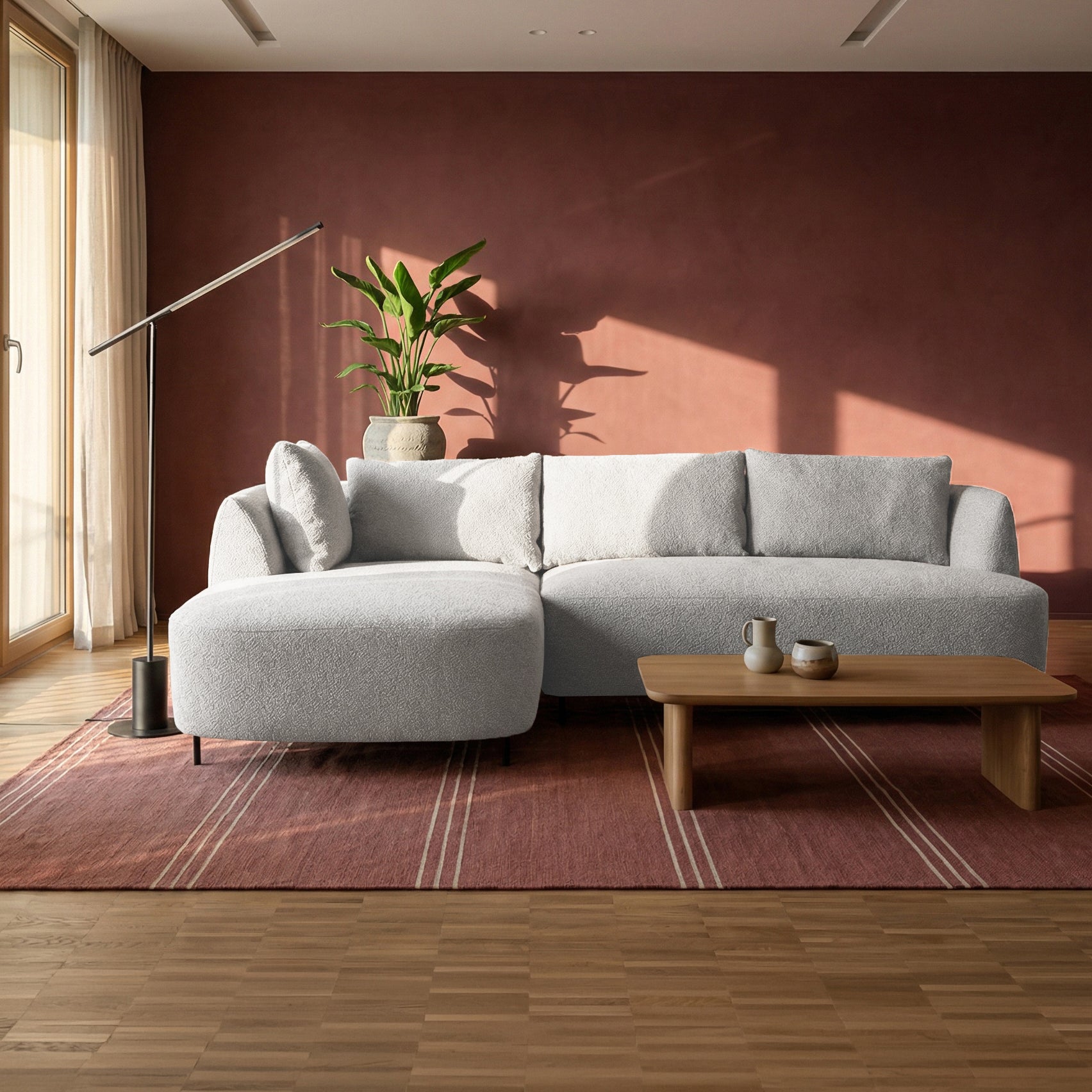 selsey-lanomi-ecksofa-l-form-links-modular-hellgrauer-boucl-mit-pouf image 2