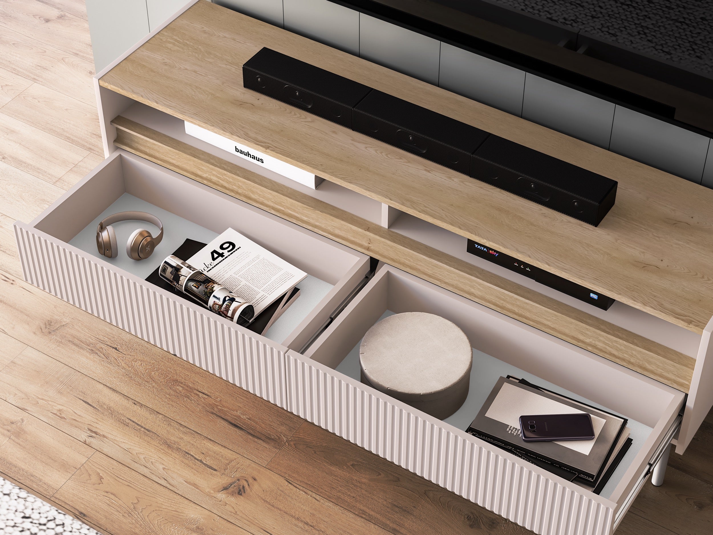 selsey-dunea-tv-schrank-154-cm-kaschmir-eiche-mit-zwei-schubladen image 6