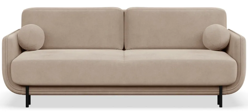selsey-ovals-dreisitzer-schlafsofa-aus-samt-beige-ausklappbar image 1