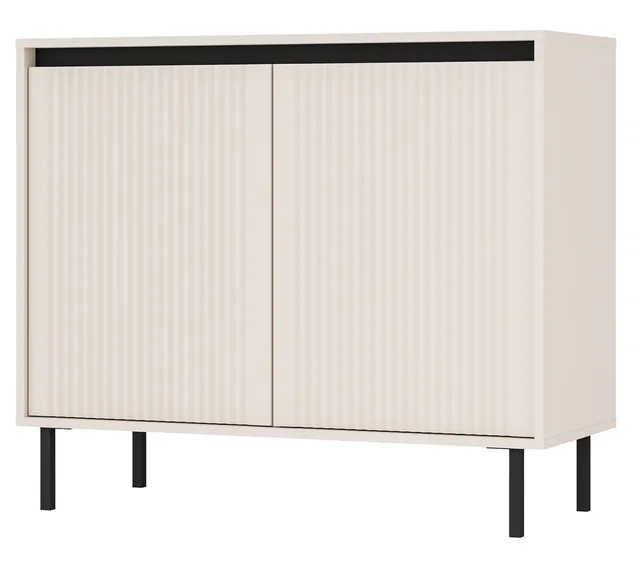 selsey-osaka-zweit-rige-kommode-100-cm-sandbeige-gerillte-fronten-schwarze-beine image 1