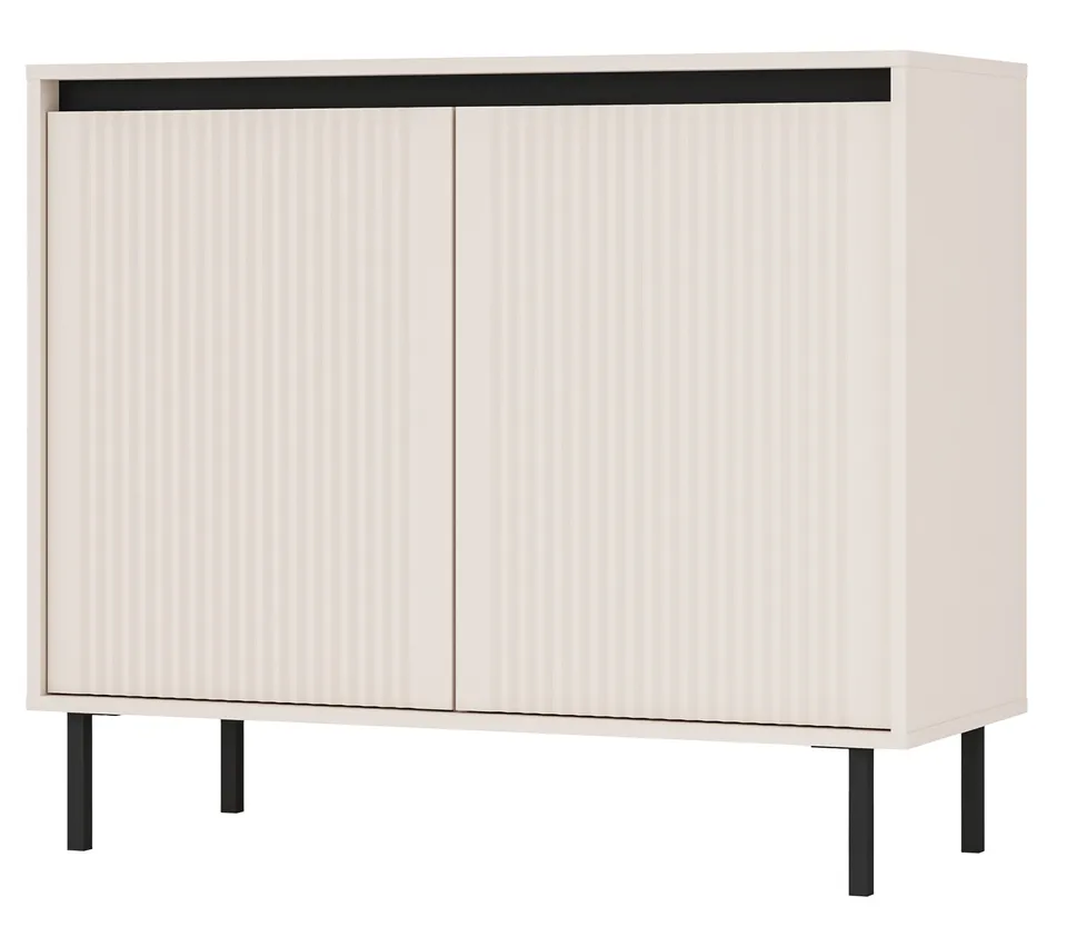 selsey-osaka-zweit-rige-kommode-100-cm-sandbeige-gerillte-fronten-schwarze-beine image 1