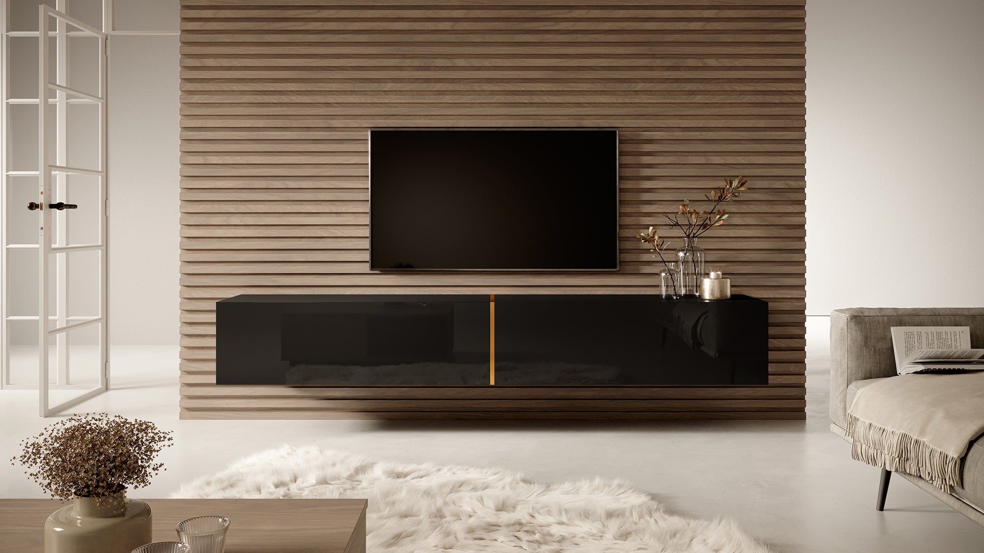 selsey-bisira-tv-schrank-200-cm-schwarz-mit-goldenem-einsatz image 2