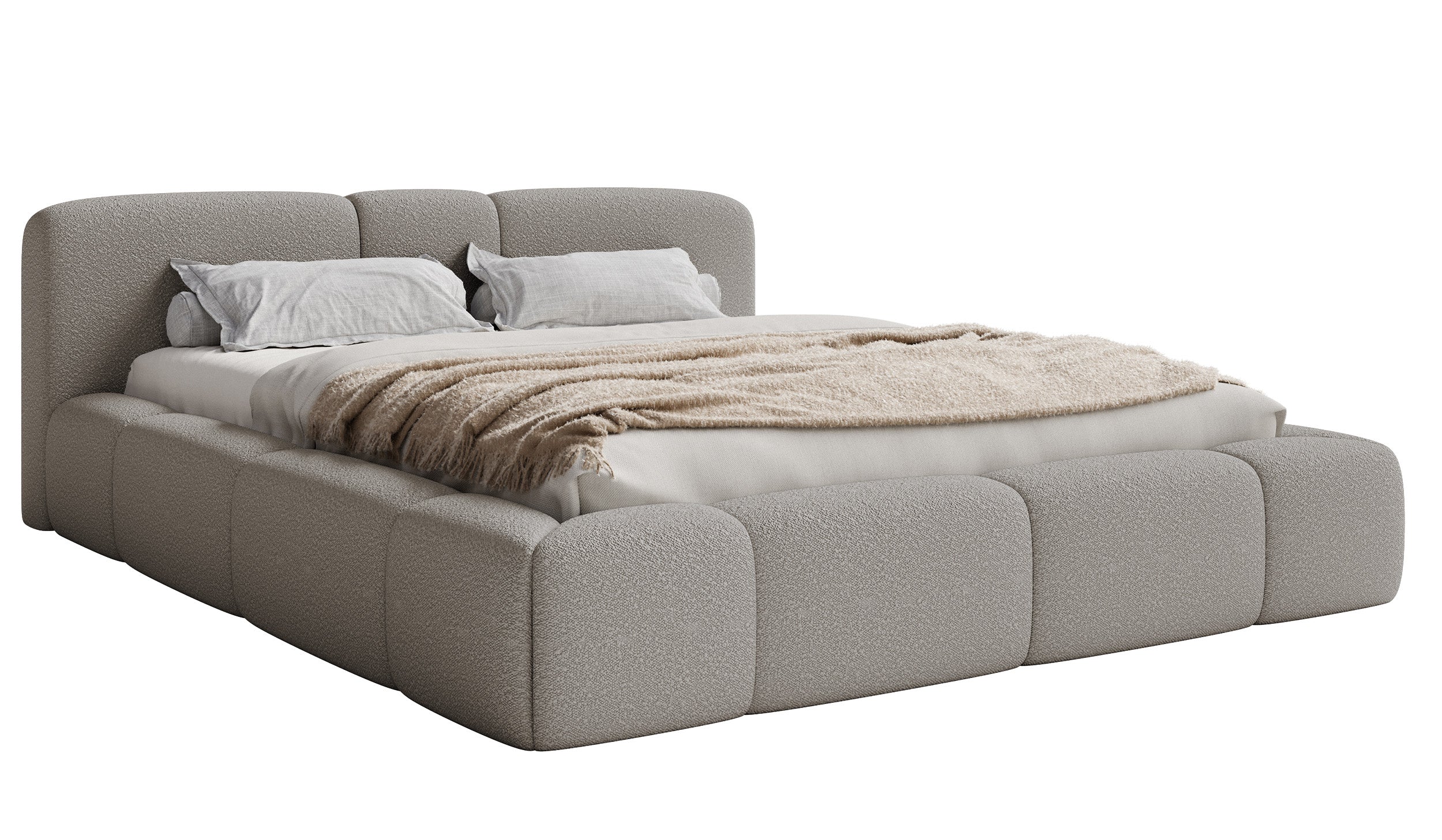 selsey-bowia-polsterbett-200x200-cm-mit-rollrost-hellgraues-boucl image 1
