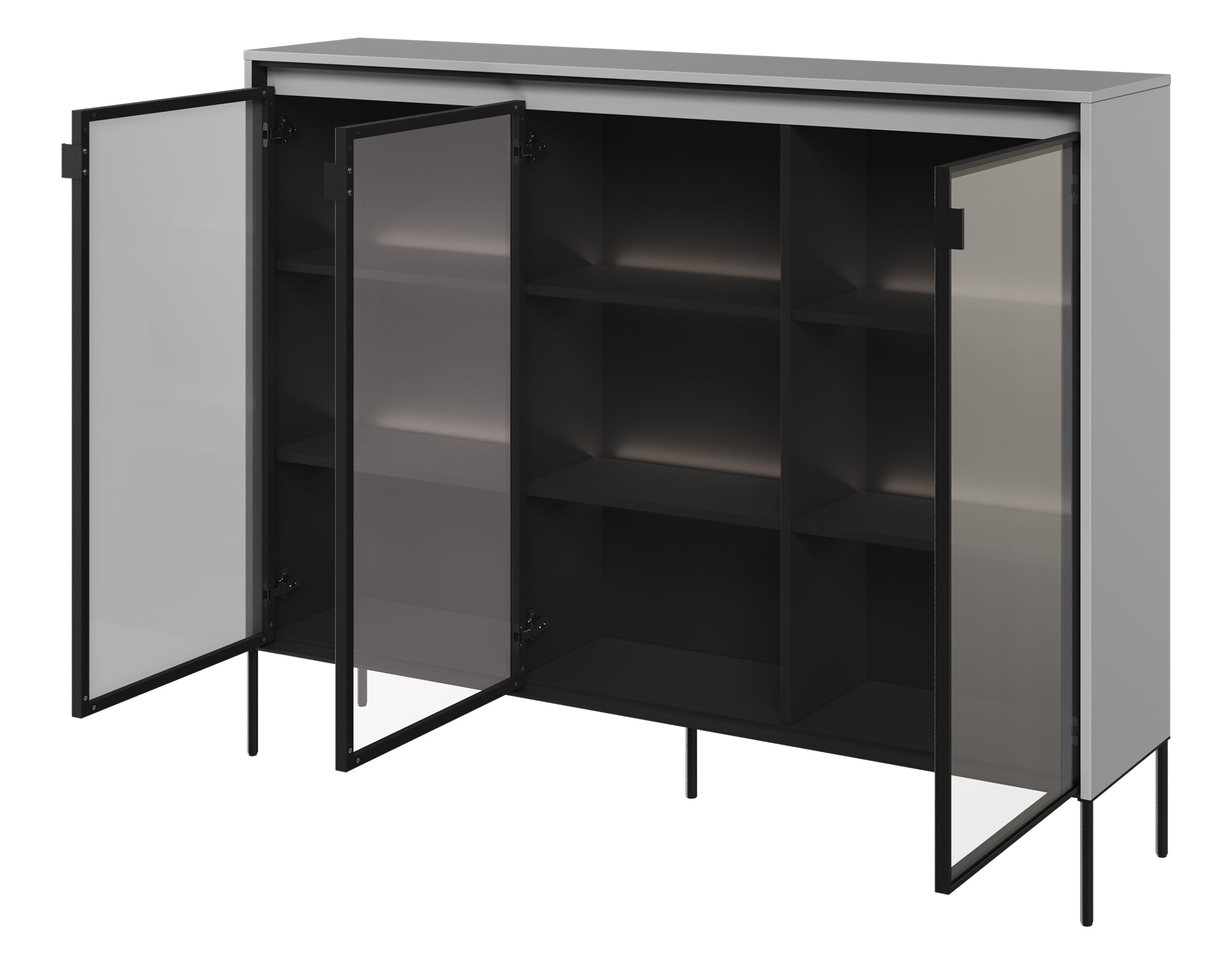 selsey-trend-dreht-renschrank-vitrine-150-cm-mit-led-grau image 3
