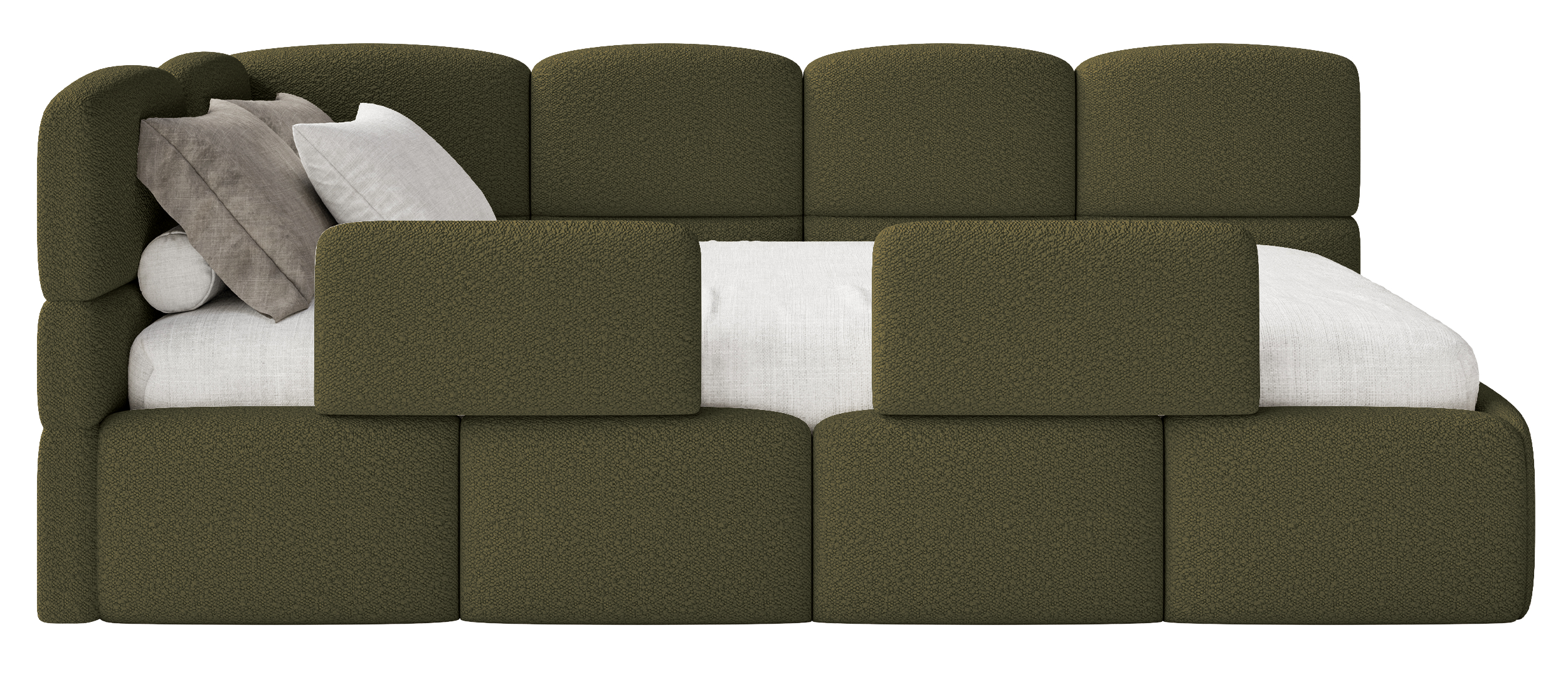 selsey-cloudy-jugendbett-90x200-cm-links-mit-stauraum-olivgr-ner-boucl-bezug image 1