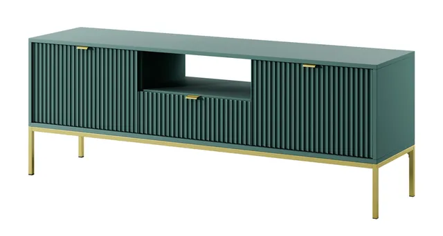 selsey-vellore-tv-schrank-154-cm-gr-n-mit-rillenfronten-und-gold image 1