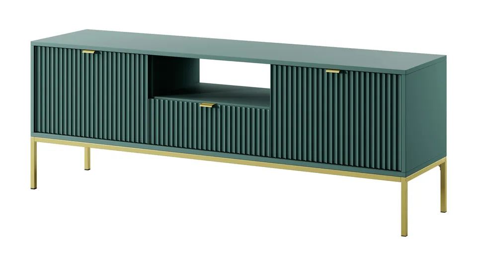 selsey-vellore-tv-schrank-154-cm-gr-n-mit-rillenfronten-und-gold image 1