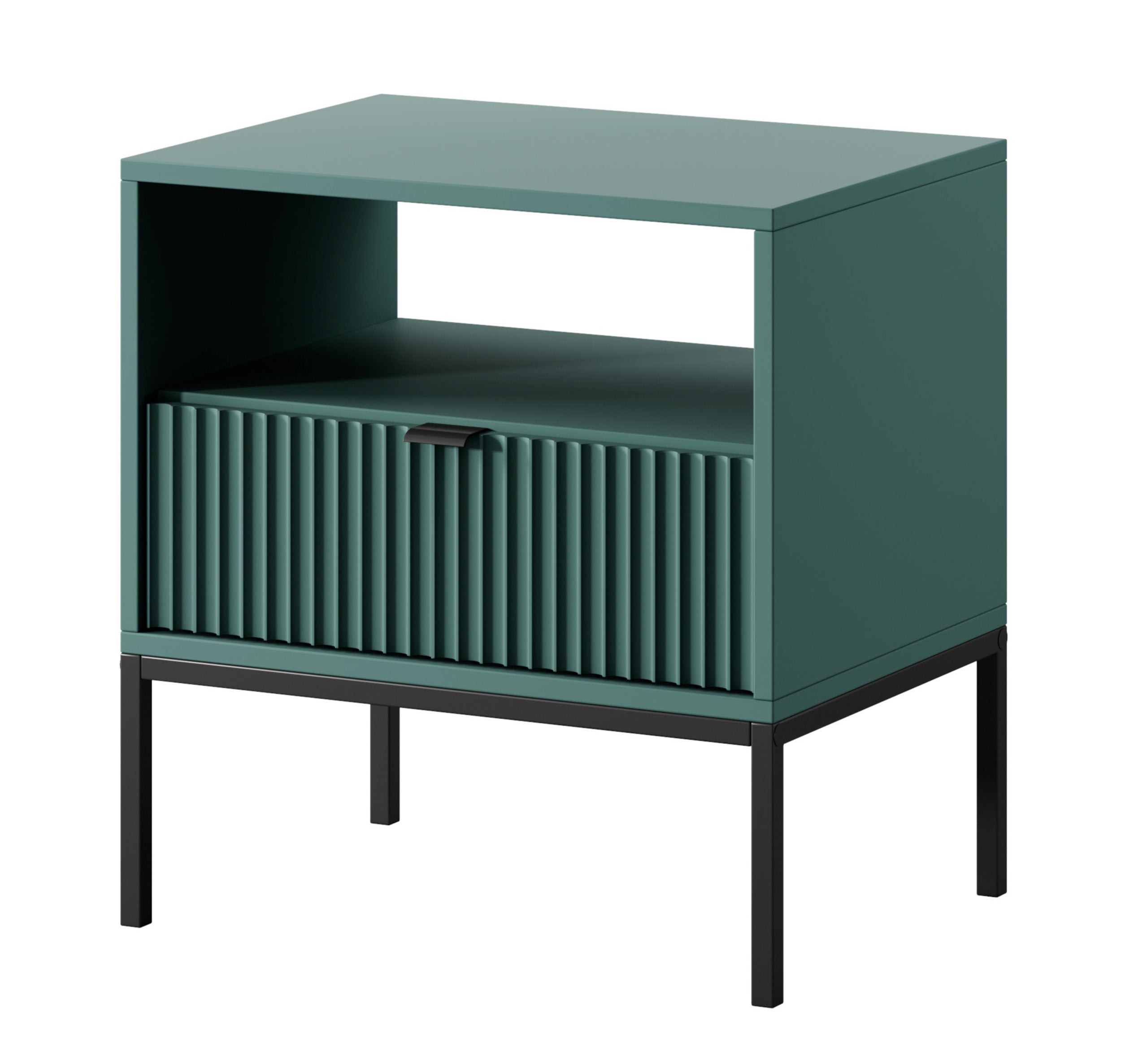 selsey-vellore-nachttisch-54-cm-gr-n-mit-geriffelter-front-schwarzen-griffen image 1