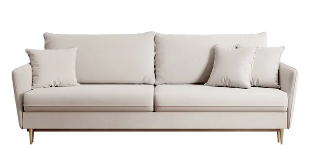 selsey-volio-dreisitziges-schlafsofa-grau-beiger-samt-goldene-beine-wasserabweis image 1