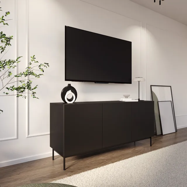 selsey-olio-hohes-dreit-riges-tv-sideboard-160-cm-schwarz image 1