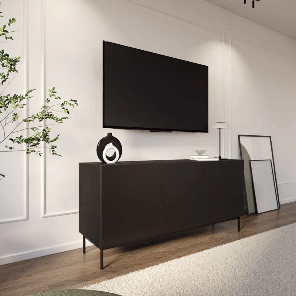 selsey-olio-hohes-dreit-riges-tv-sideboard-160-cm-schwarz image 1