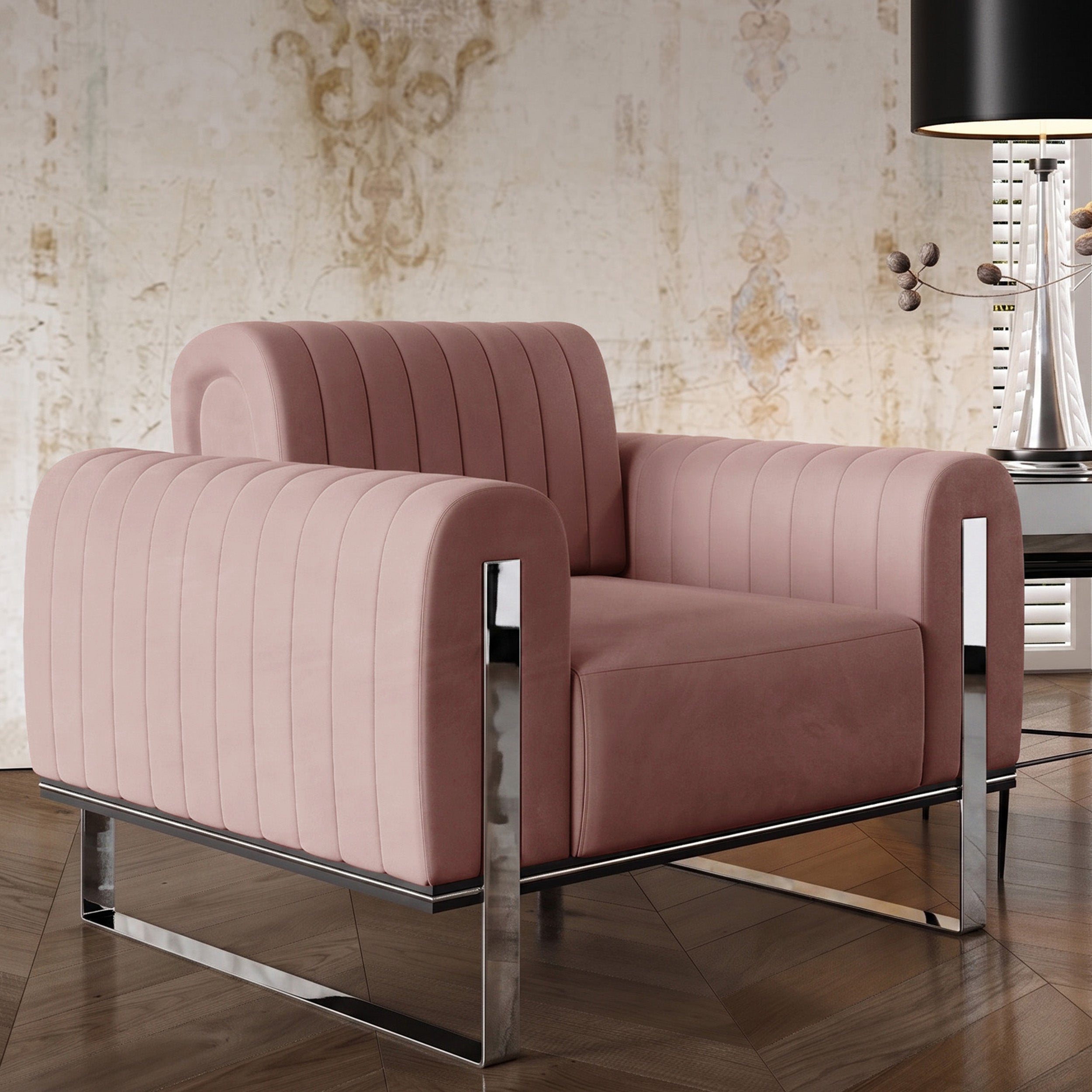 selsey-parissa-schalensitz-sessel-rosa-samt-mit-chrombeinen image 2