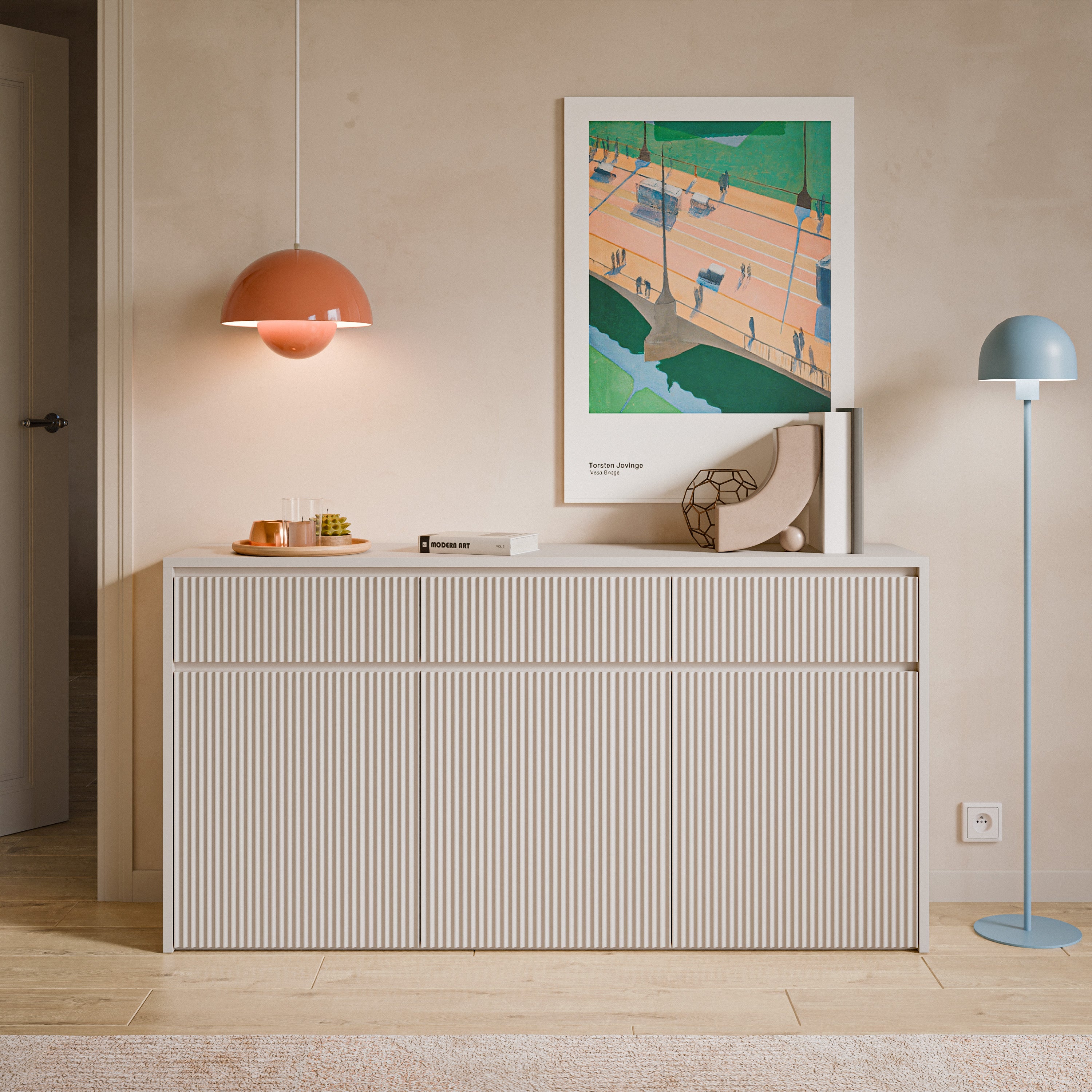 selsey-vemmi-dreht-r-kommode-155-cm-mit-3-schubladen-geriffelte-kaschmir-front image 2