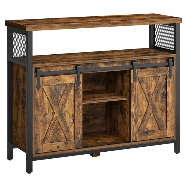 vasagle-sideboard-mit-2-schiebet-ren-sideboard-vintagebraun-schwarz-mit-stahlges image 1