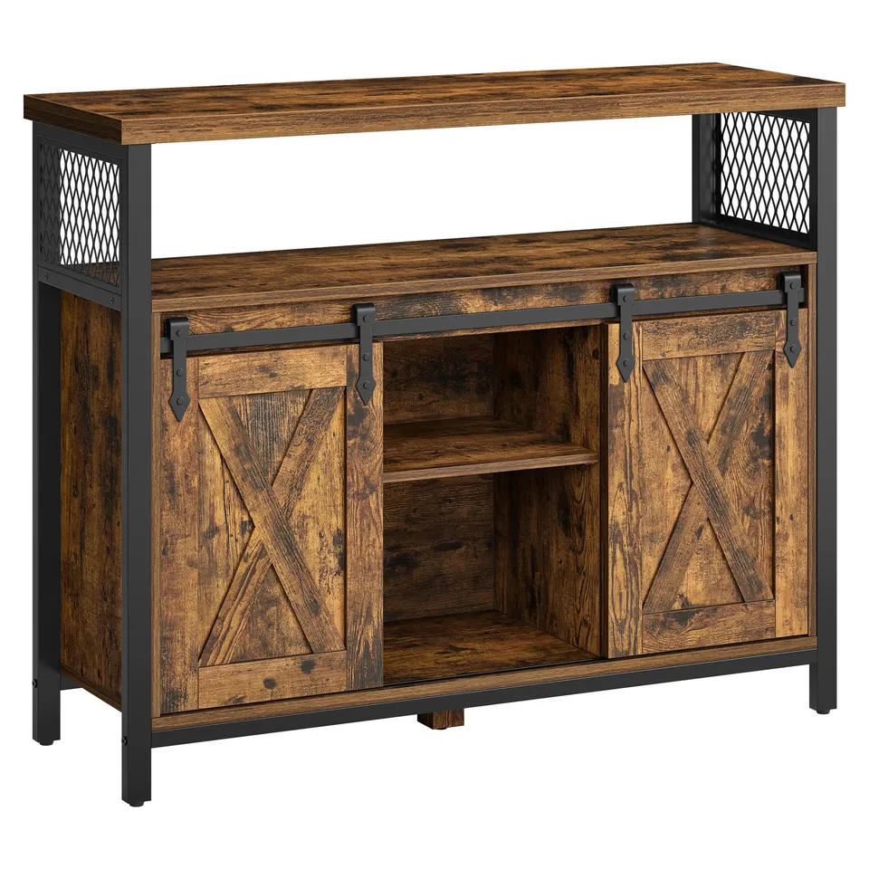 vasagle-sideboard-mit-2-schiebet-ren-sideboard-vintagebraun-schwarz-mit-stahlges image 1
