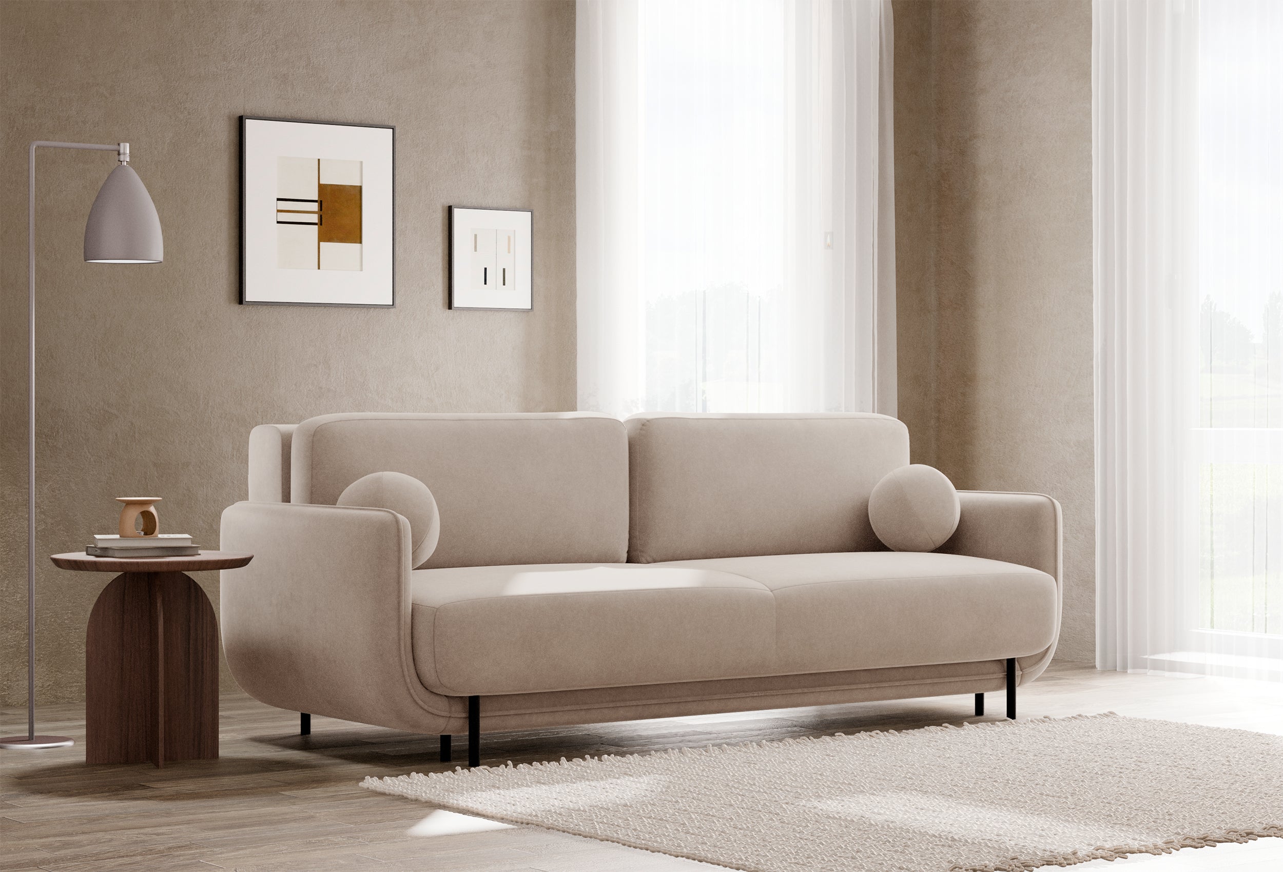 selsey-ovals-dreisitzer-schlafsofa-aus-samt-beige-ausklappbar image 2