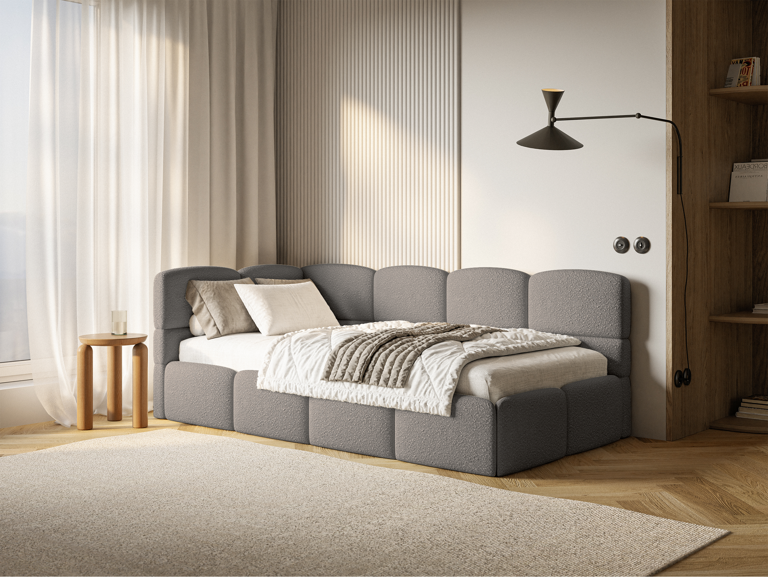 selsey-cloudy-jugendbett-90x200-cm-links-mit-matratze-und-stauraum-graue-boucl-g image 2