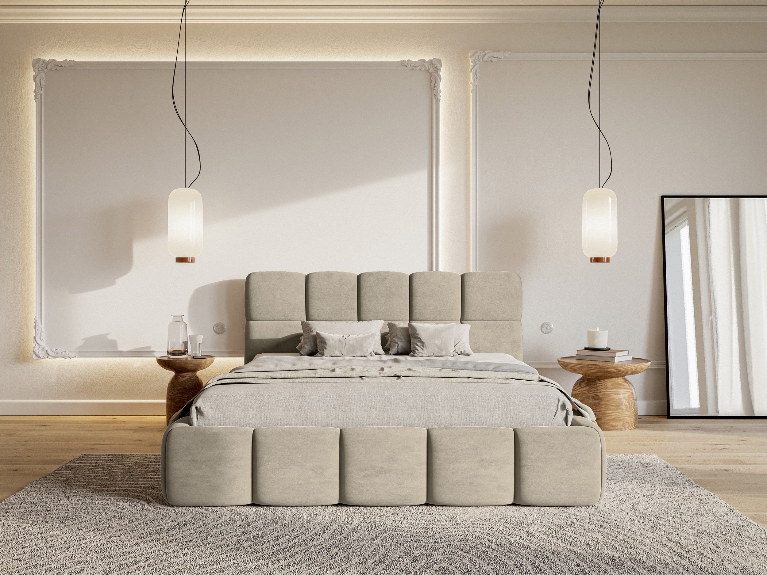 selsey-cloudy-gepolstertes-bett-160x200-cm-mit-stauraum-grau-beiger-velours image 4