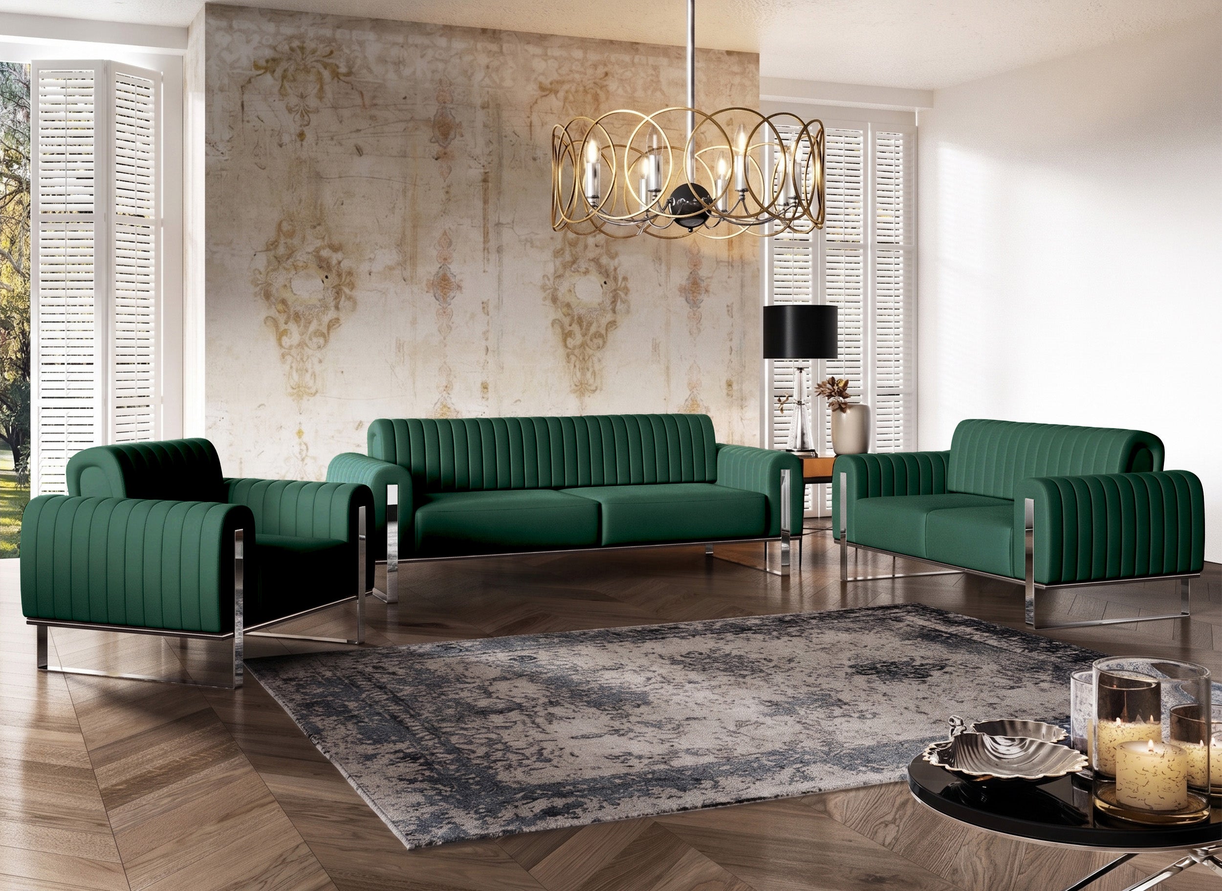 selsey-parissa-zweisitziges-sofa-gr-n-samt-mit-chrombeinen image 3