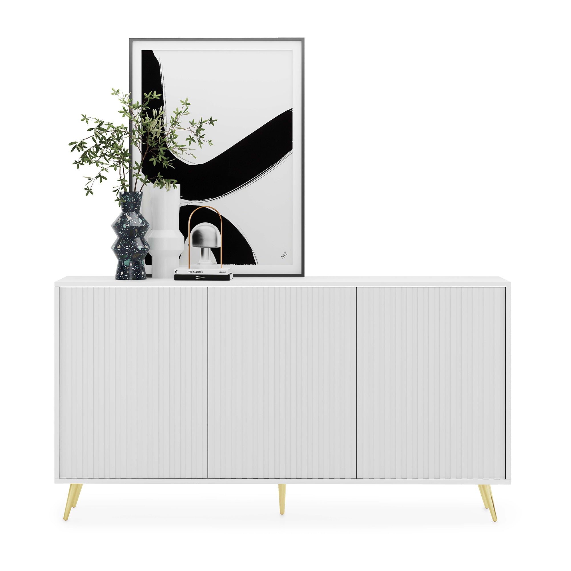 selsey-bello-kommode-154-cm-mit-lamellenfronten-wei-mit-goldenen-beinen-6-f-cher image 7