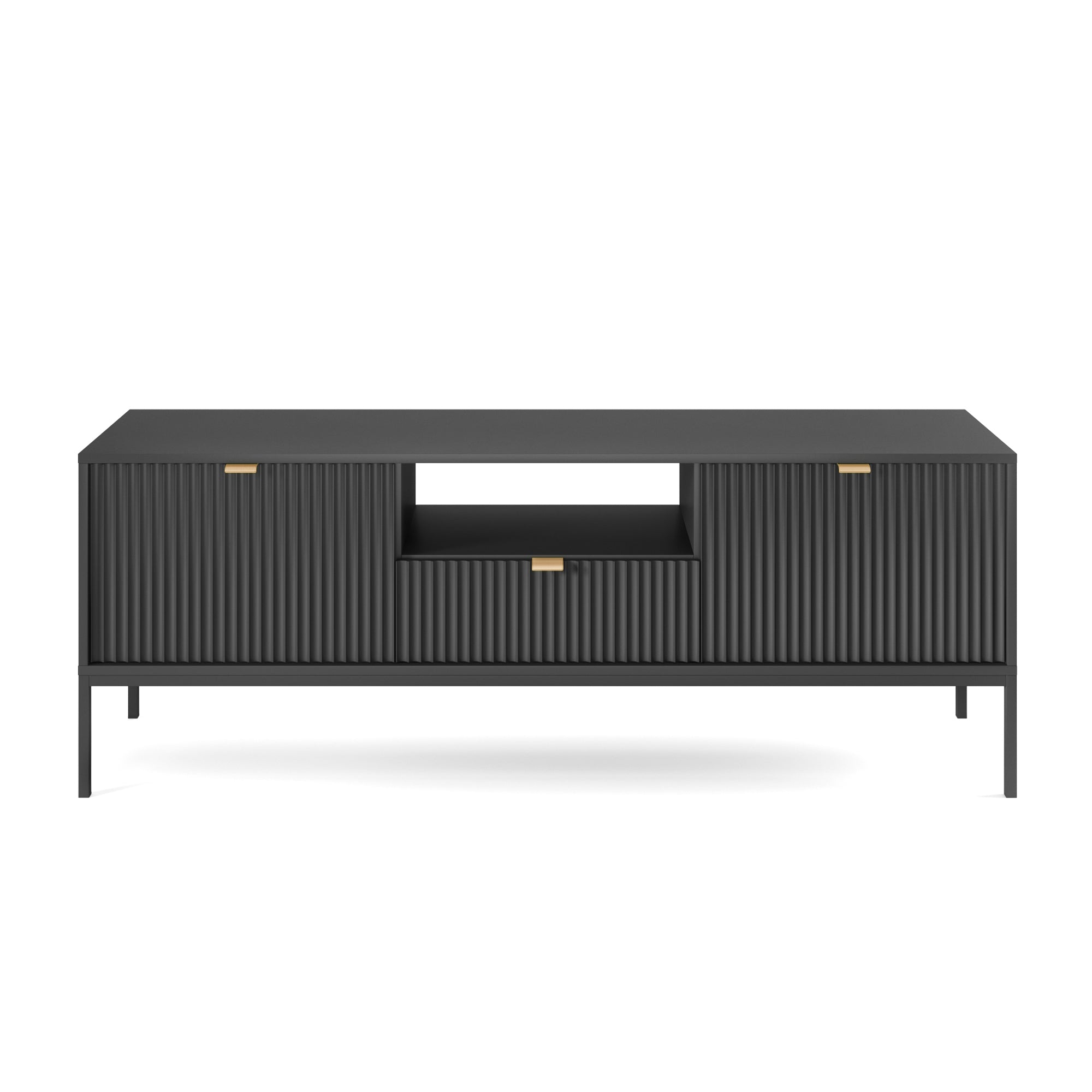 selsey-vellore-tv-schrank-154-cm-schwarz-mit-gerillten-fronten-und-goldenen-grif image 4