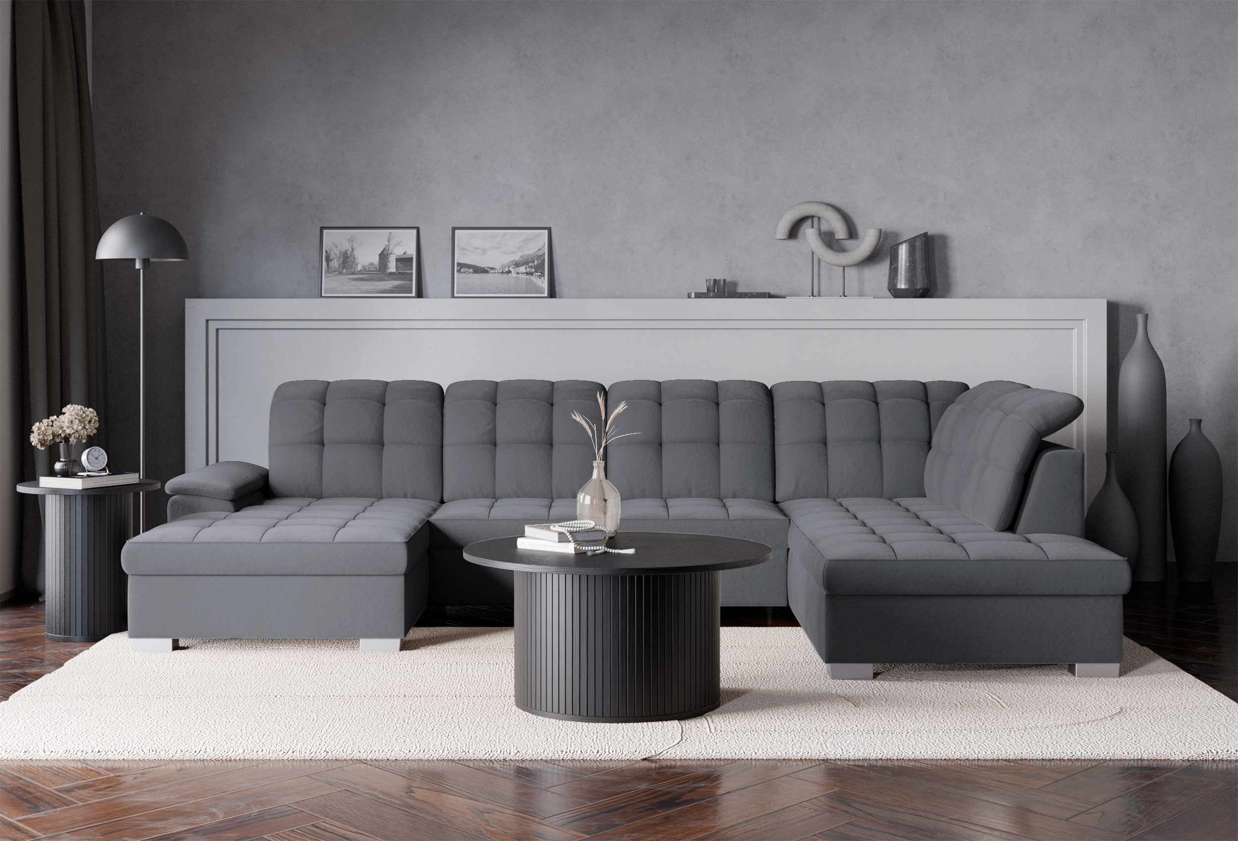 selsey-jamaal-ecksofa-u-form-links-mit-schlaffunktion-dunkelgrauer-samt image 2