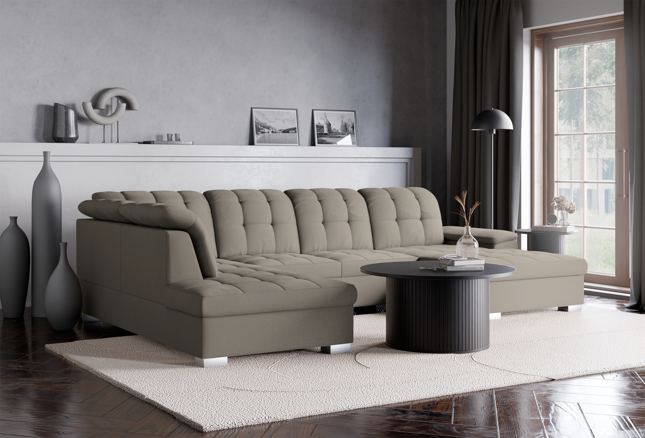 selsey-jamaal-ecksofa-u-rechts-mit-schlaffunktion-grau-beiges-flechtmuster-mit-s image 3