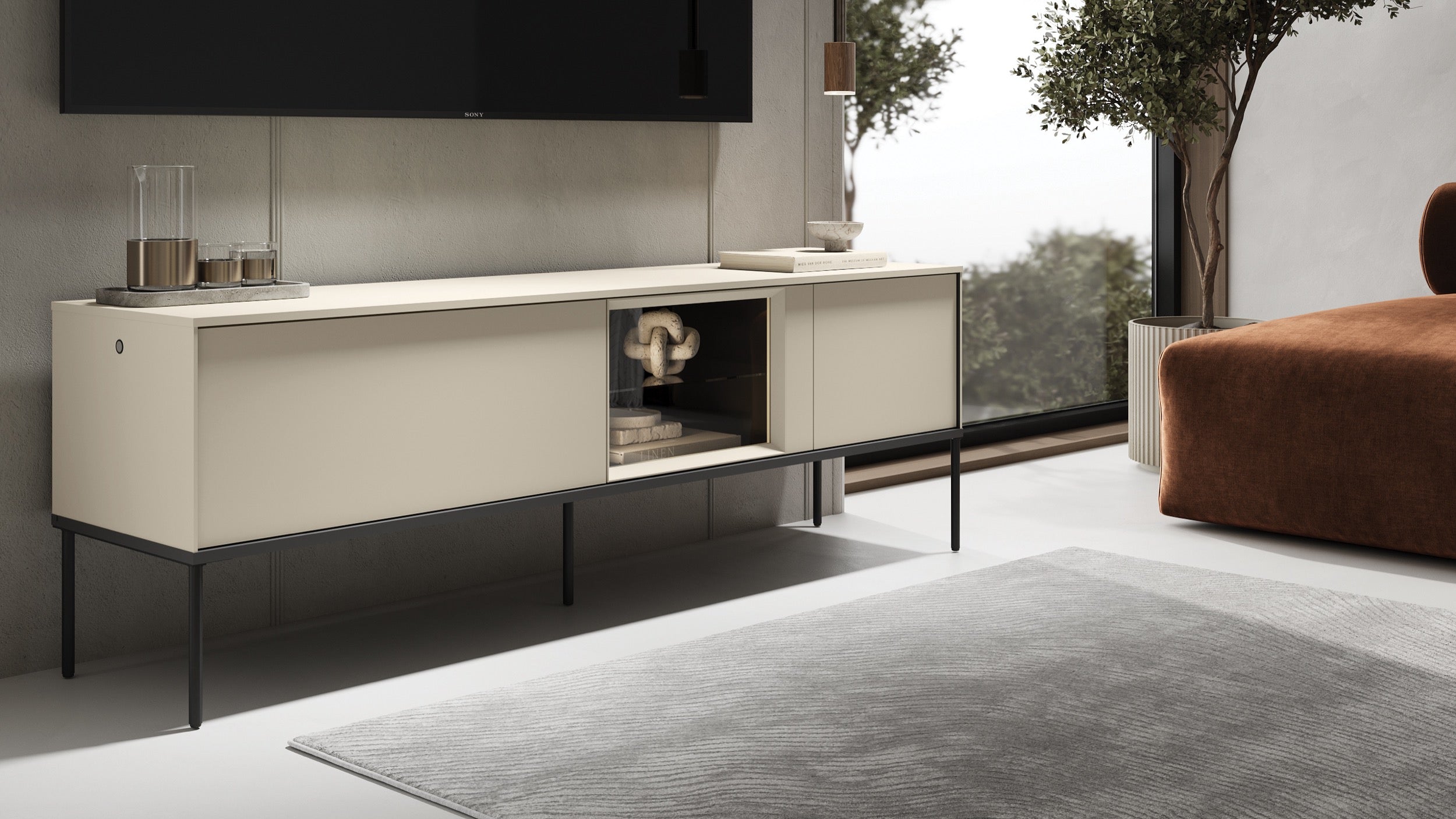 selsey-bellezo-tv-schrank-mit-led-vitrine-166-cm-cremefarben image 3