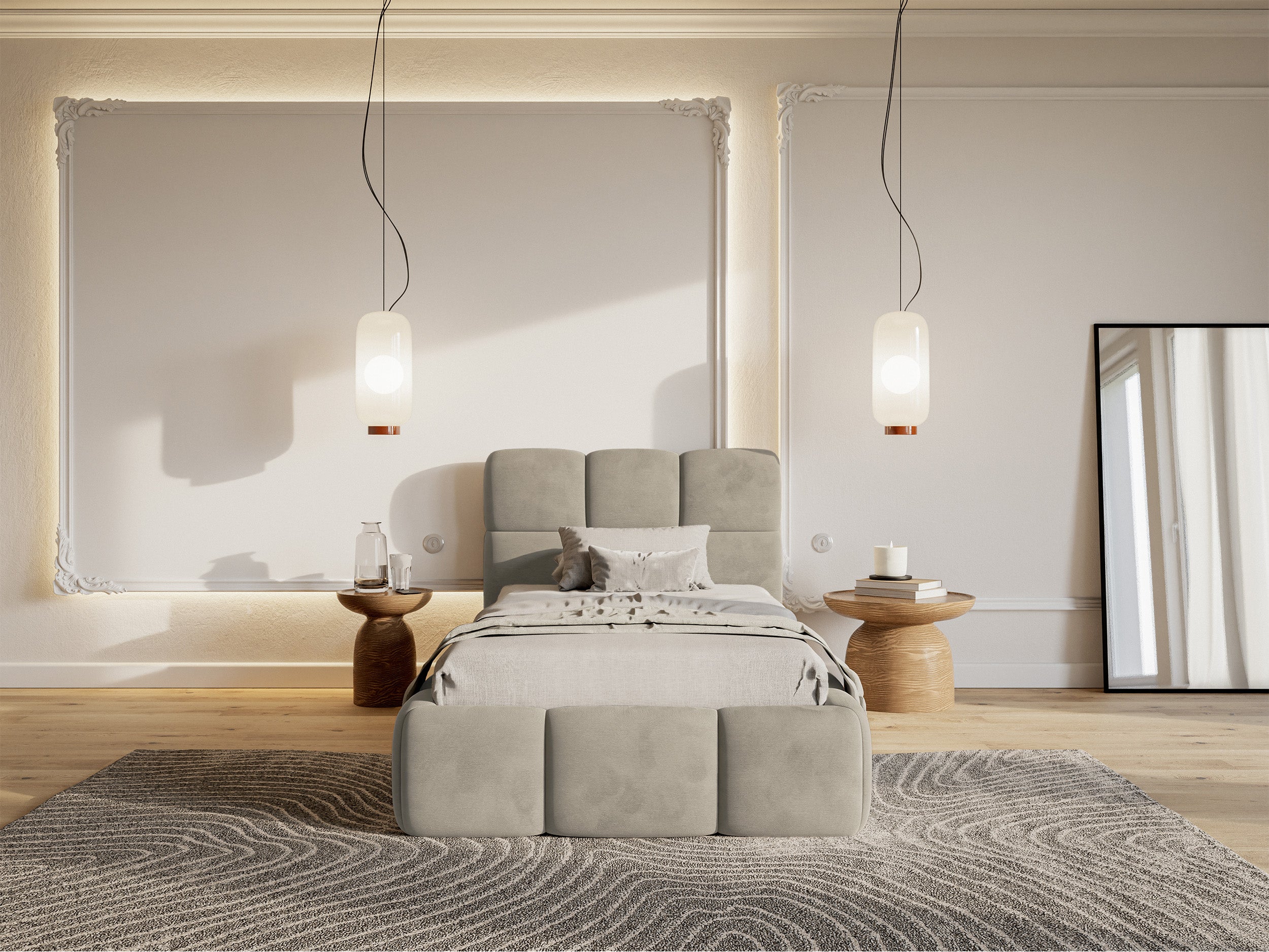 selsey-cloudy-polsterbett-90x200-cm-mit-stauraum-metallrahmen-grau-beige-velours image 4