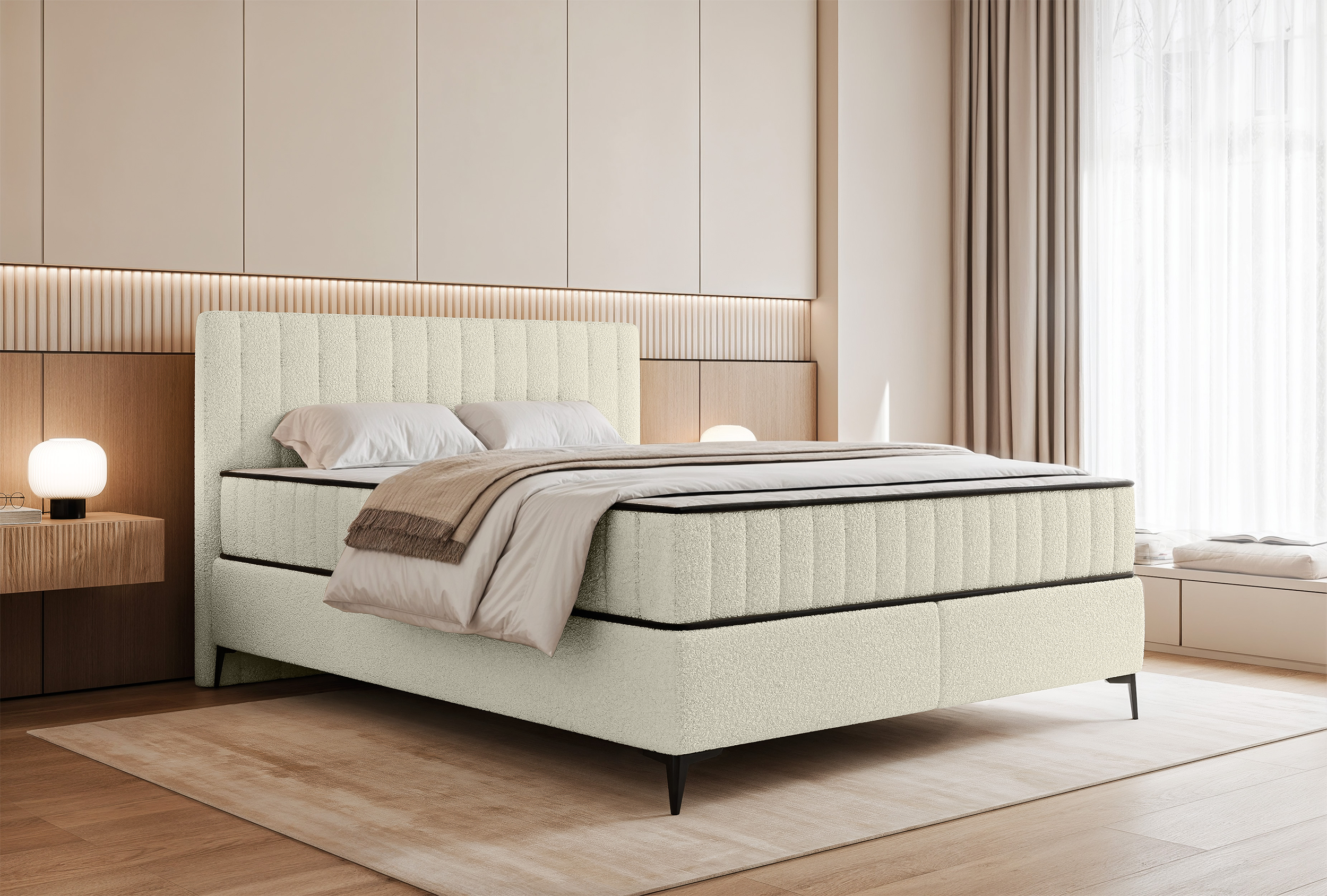 selsey-mufasso-kontinentales-bett-160x200-cm-mit-stauraum-cremefarbenes-boucl image 2