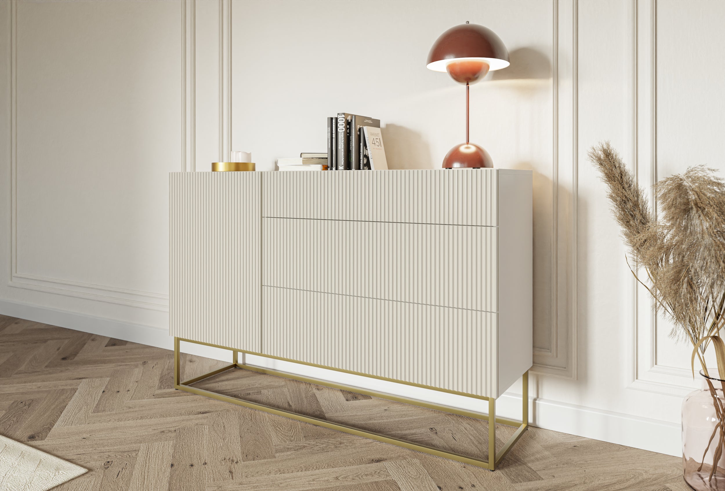 selsey-veldio-kommode-140-cm-grau-beige-mit-goldenen-beinen-1-t-r-3-schubladen-g image 4