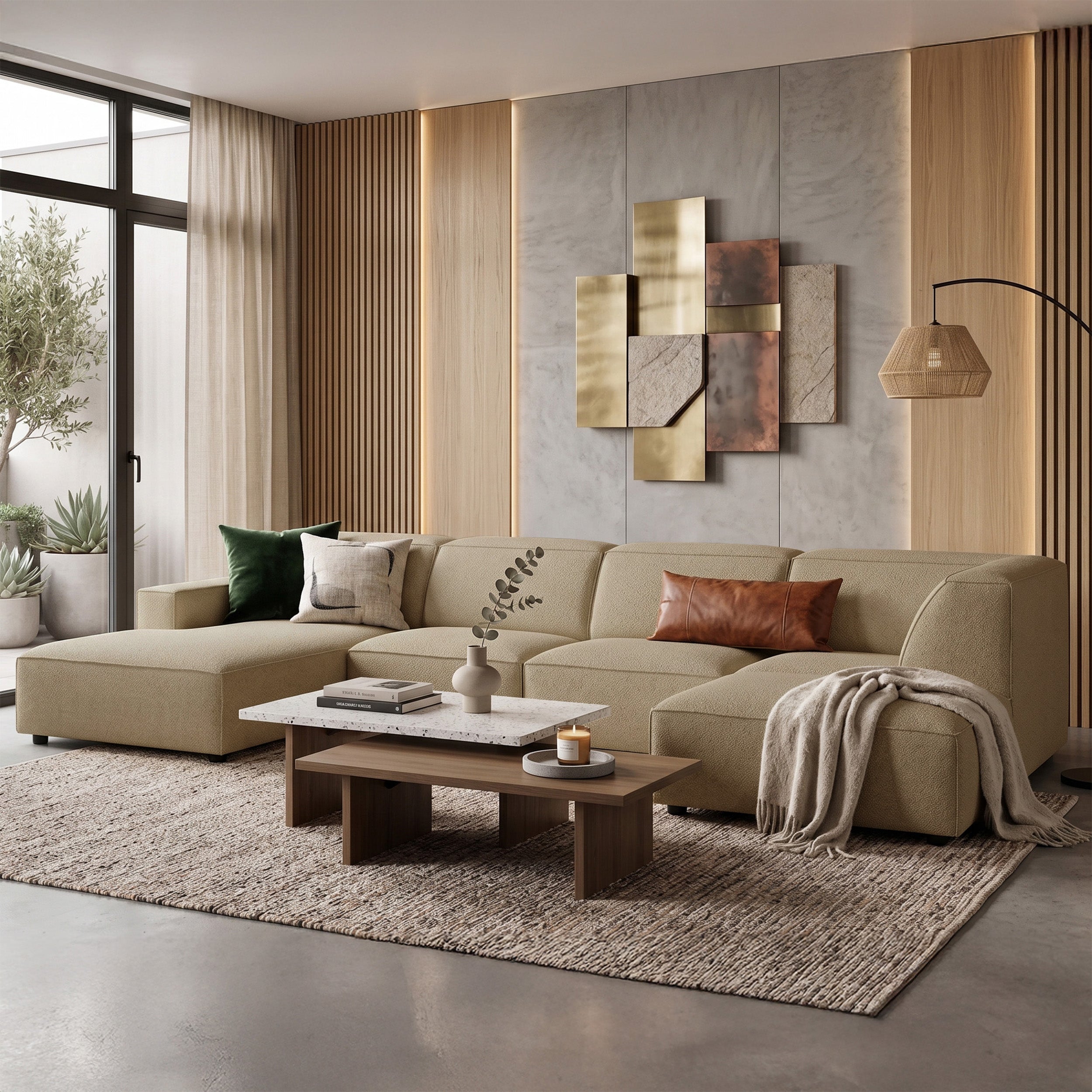 selsey-sellmo-gro-es-u-f-rmiges-modulares-ecksofa-mit-pouf-rechts-dunkelbeige-hy image 2