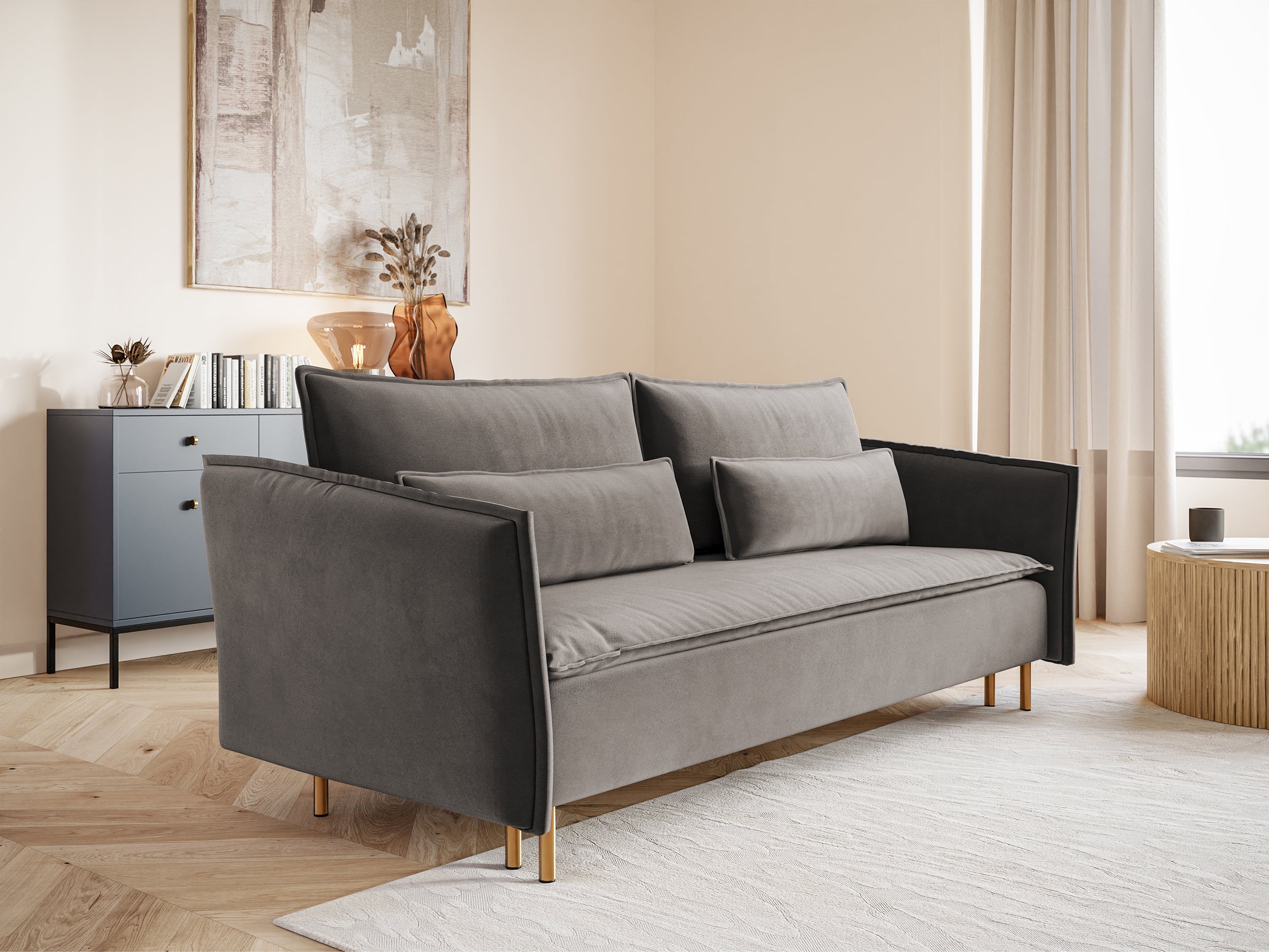 selsey-ummo-dreisitziges-schlafsofa-in-grau-mit-stauraum-hydrophober-samt-golden image 3