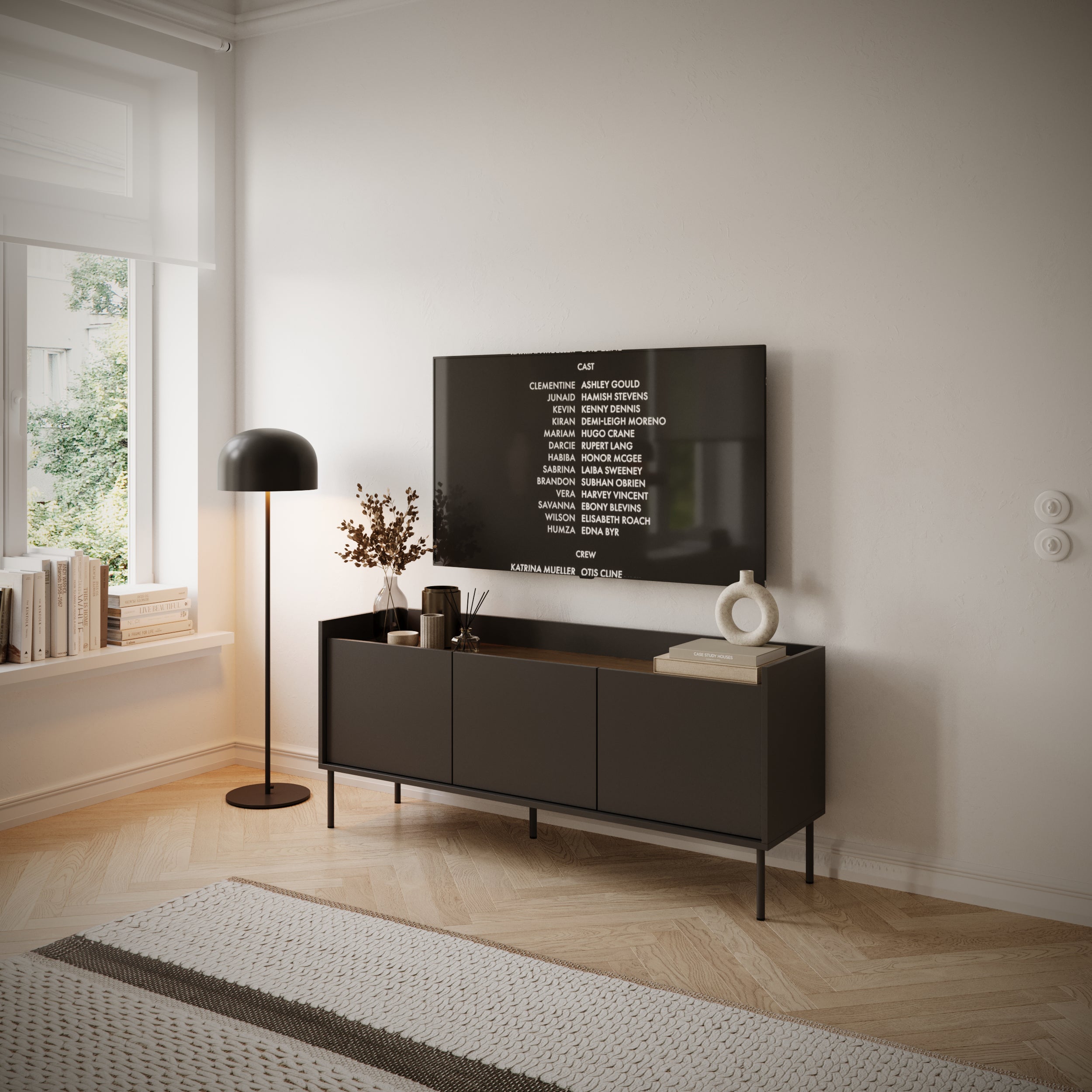 selsey-tovi-tv-schrank-140-cm-dreit-rig-schwarz-wisconsin-nussbaum image 2