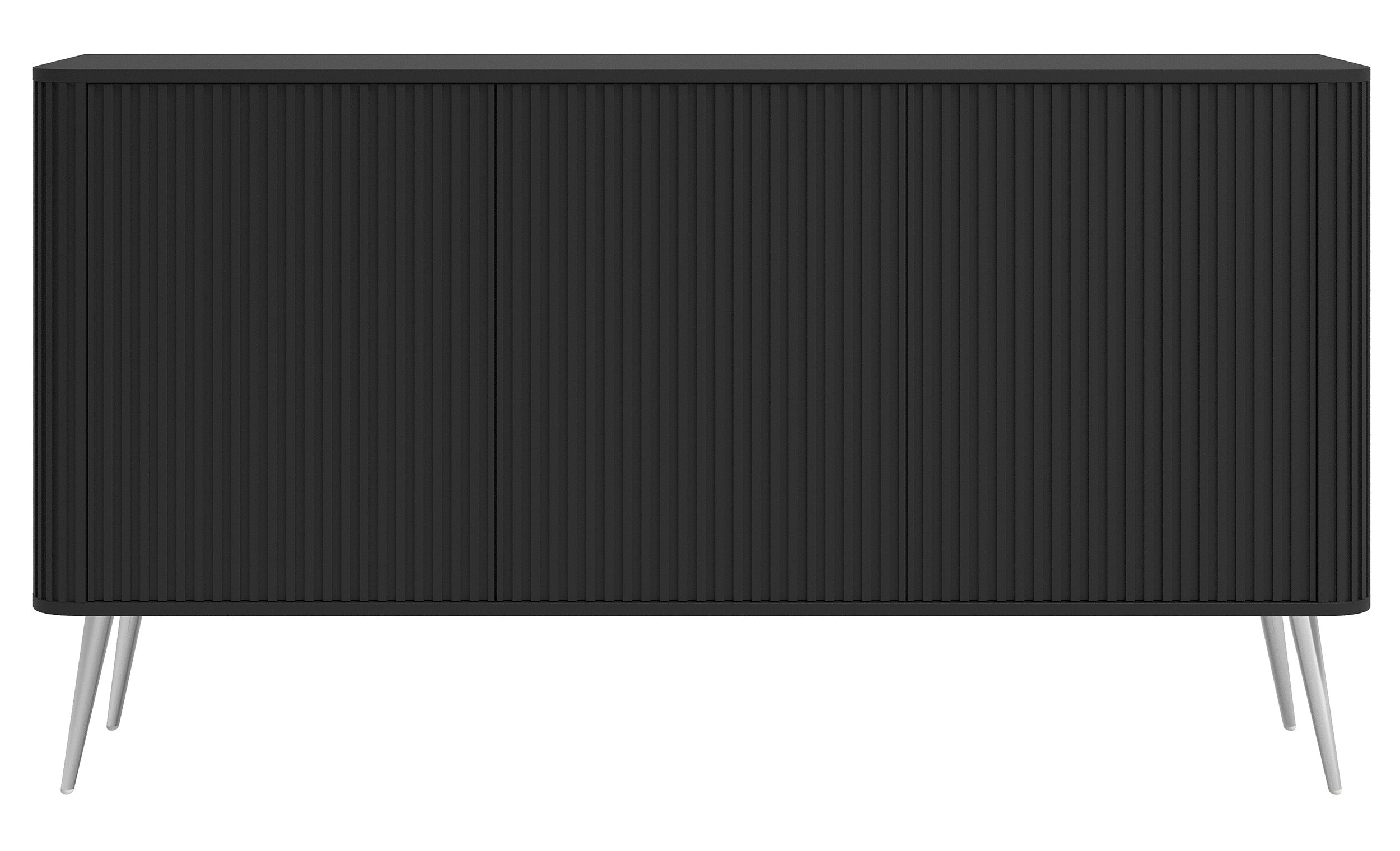 selsey-ovarlo-kommode-mit-3-t-ren-163-cm-schwarz-mit-silbernen-beinen image 1