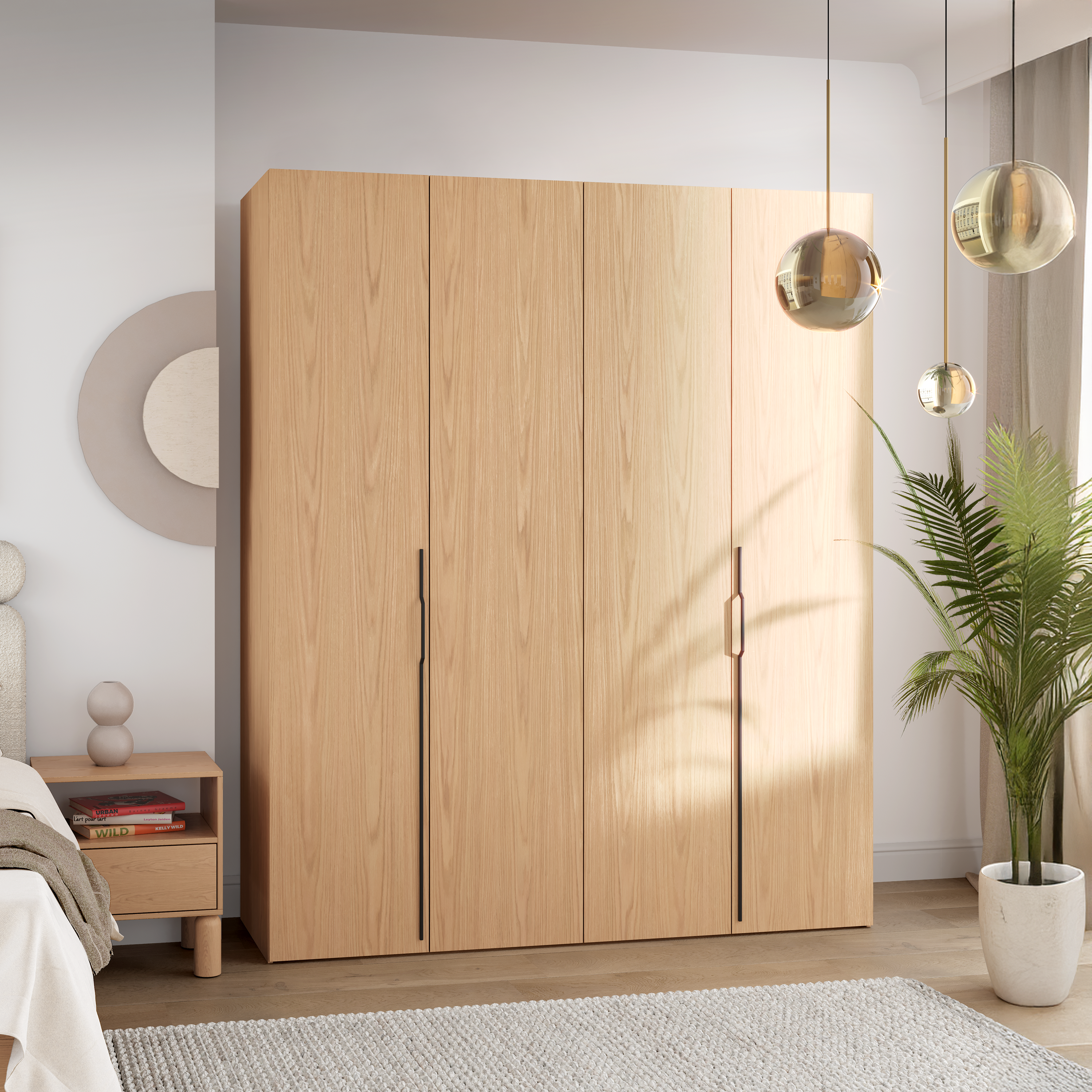 selsey-bari-zweit-rige-garderobe-200-cm-mit-drei-schubladen-eiche-bookmatch image 2