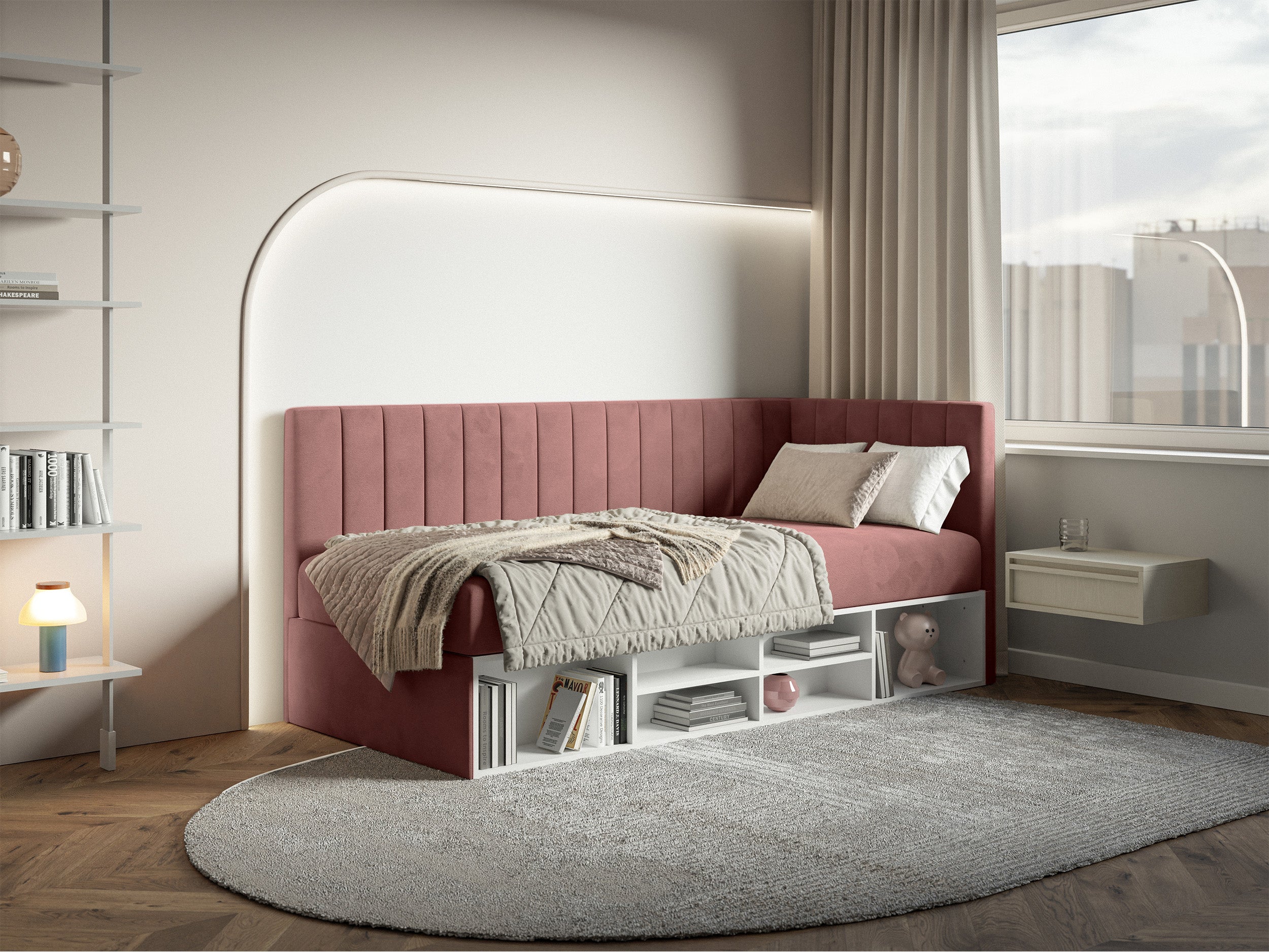 selsey-ventrio-jugendbett-90x200-cm-rechtsseitig-mit-stauraum-und-regalen-rosa-v image 3
