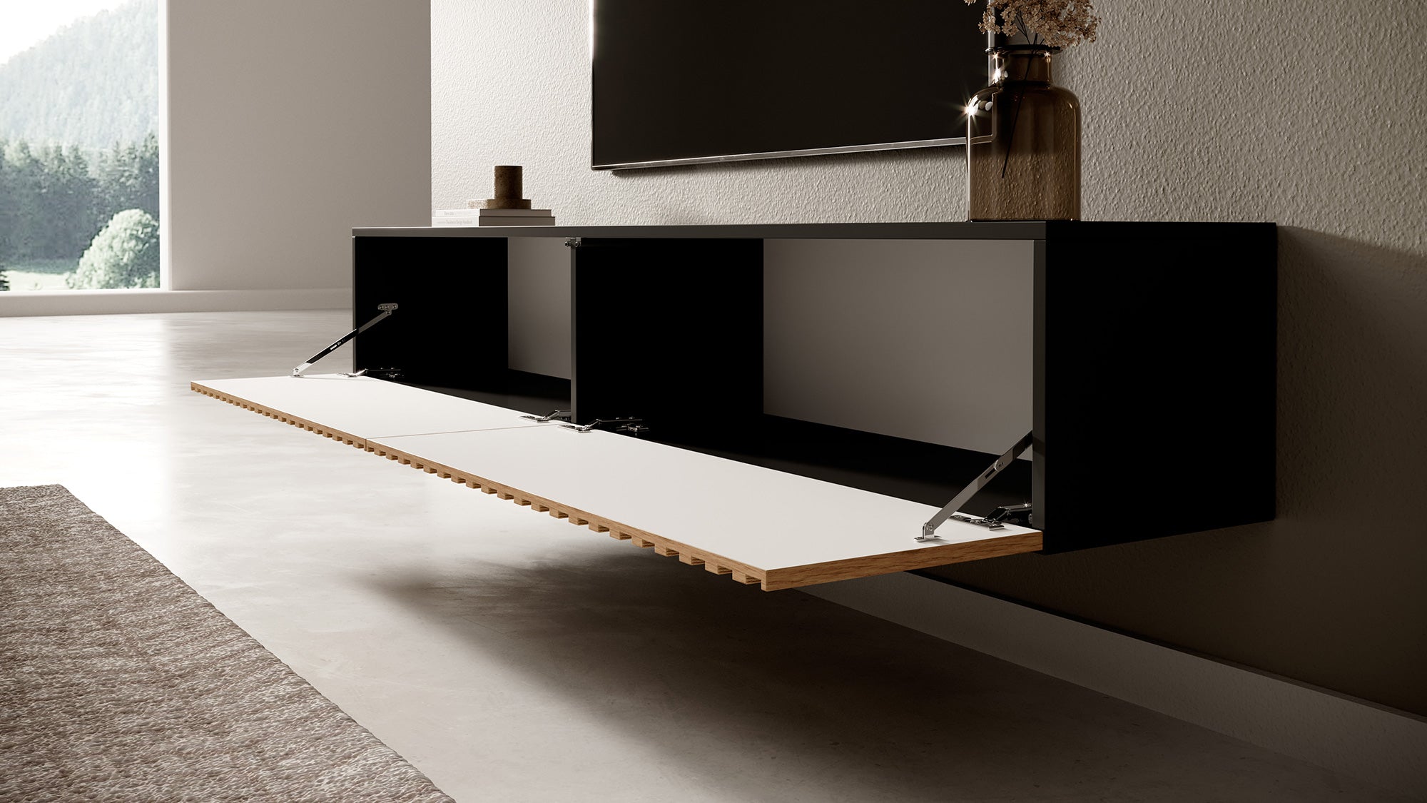 selsey-telire-tv-schrank-175-cm-schwarz-mit-lamellenfront-artisan-eiche image 7