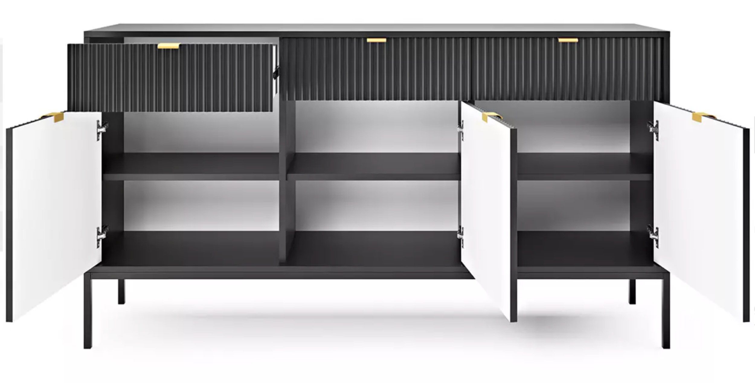selsey-vellore-dreht-r-kommode-154-cm-schwarz-mit-rillenfronten-und-goldenem-ges image 3