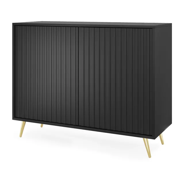 selsey-bello-kommode-mit-lamellenfront-104-cm-schwarz-mit-goldenen-beinen image 1