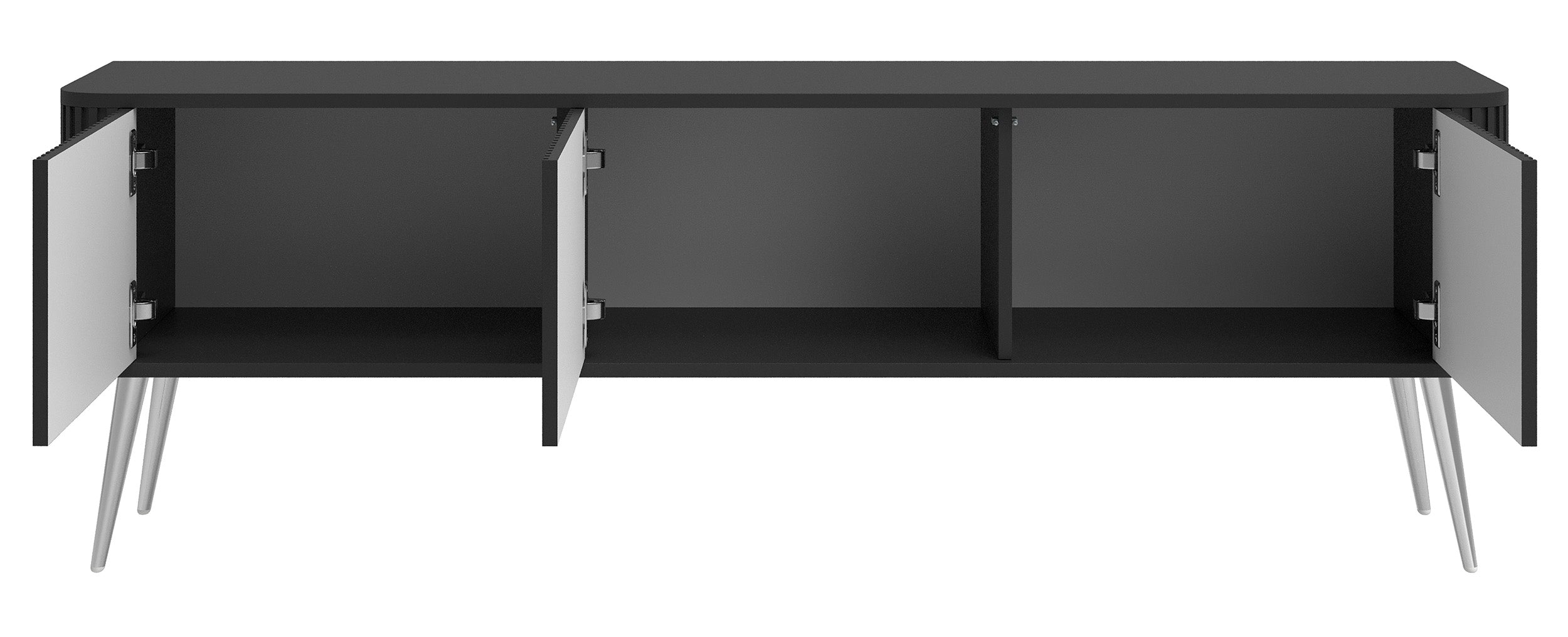 selsey-ovarlo-tv-schrank-163-cm-dreit-rig-mit-rillen-schwarz-mit-silbernen-beine image 4