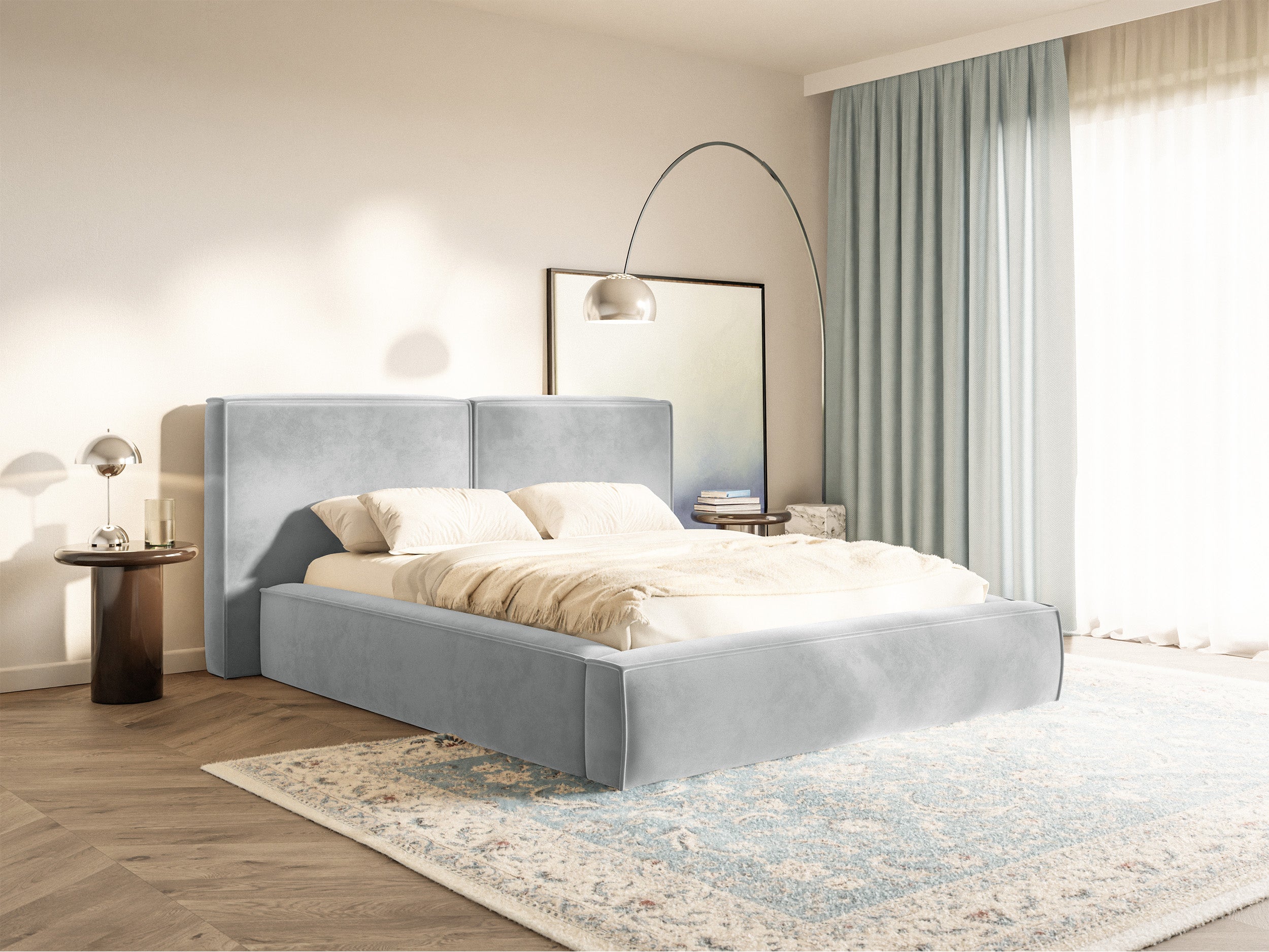 selsey-tilves-polsterbett-200x200-cm-mit-stauraum-hellgrauer-samt-metallrahmen image 2
