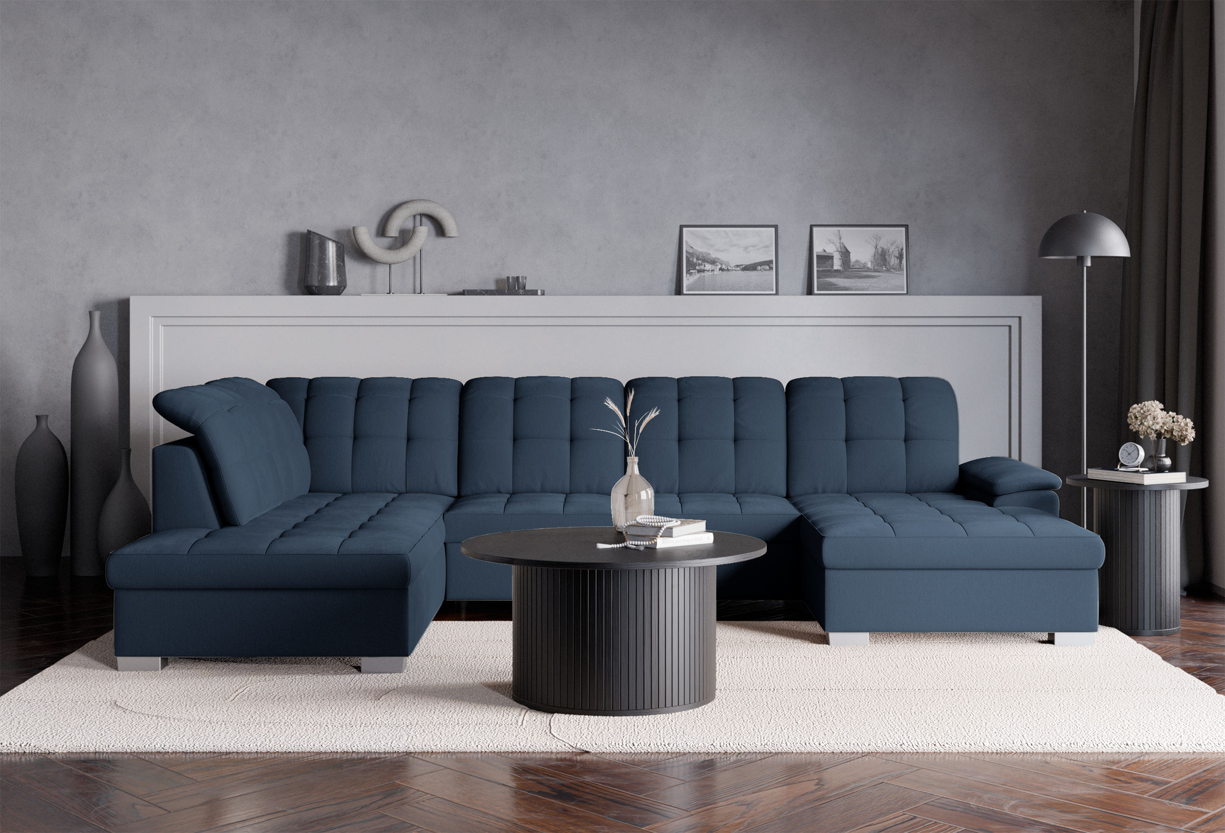 selsey-jamaal-ecksofa-mit-schlaffunktion-u-f-rmig-rechts-marineblauer-flechtstof image 2