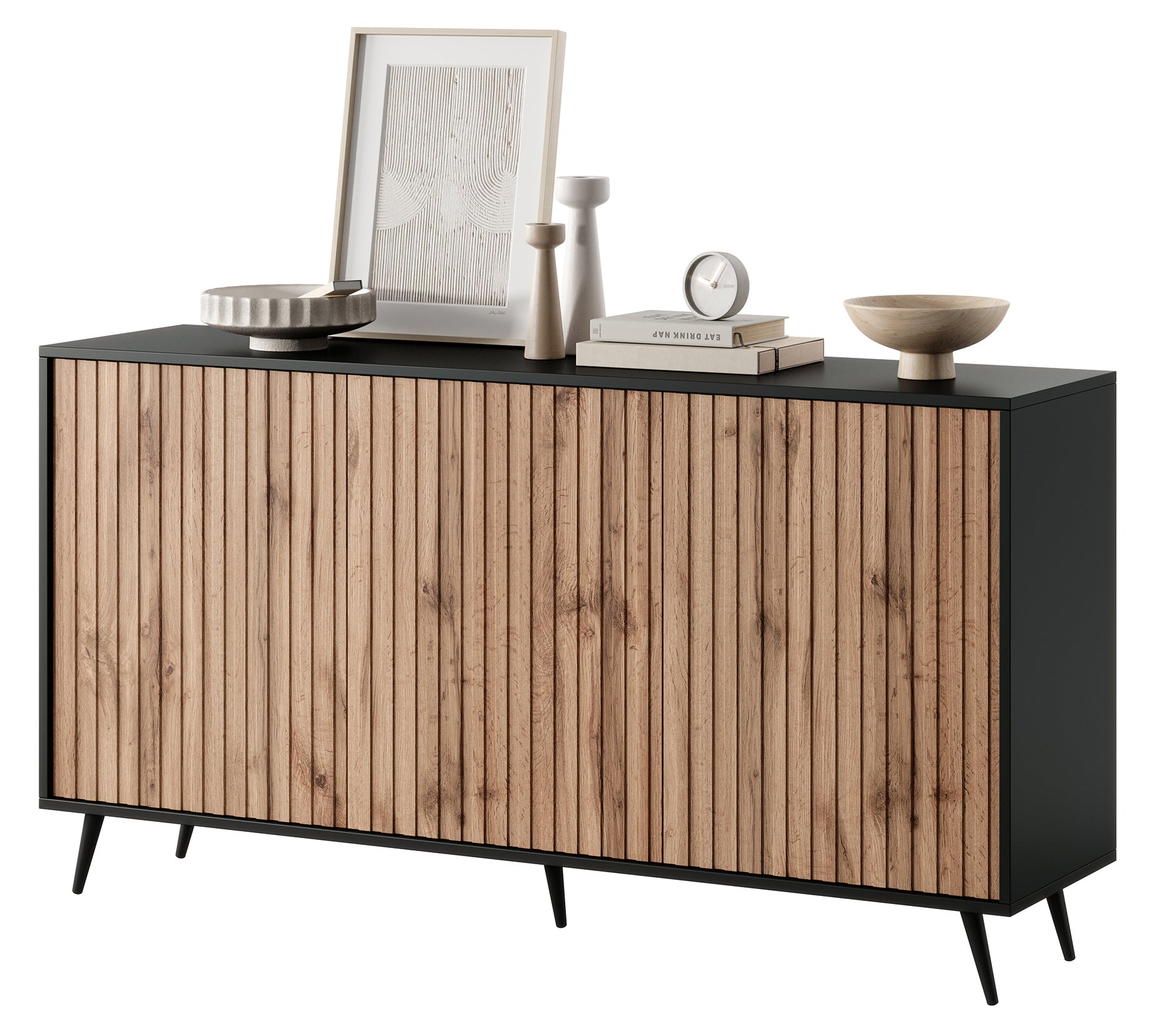 selsey-bello-kommode-154-cm-mit-lamellenfront-schwarz-wotan-eiche image 7