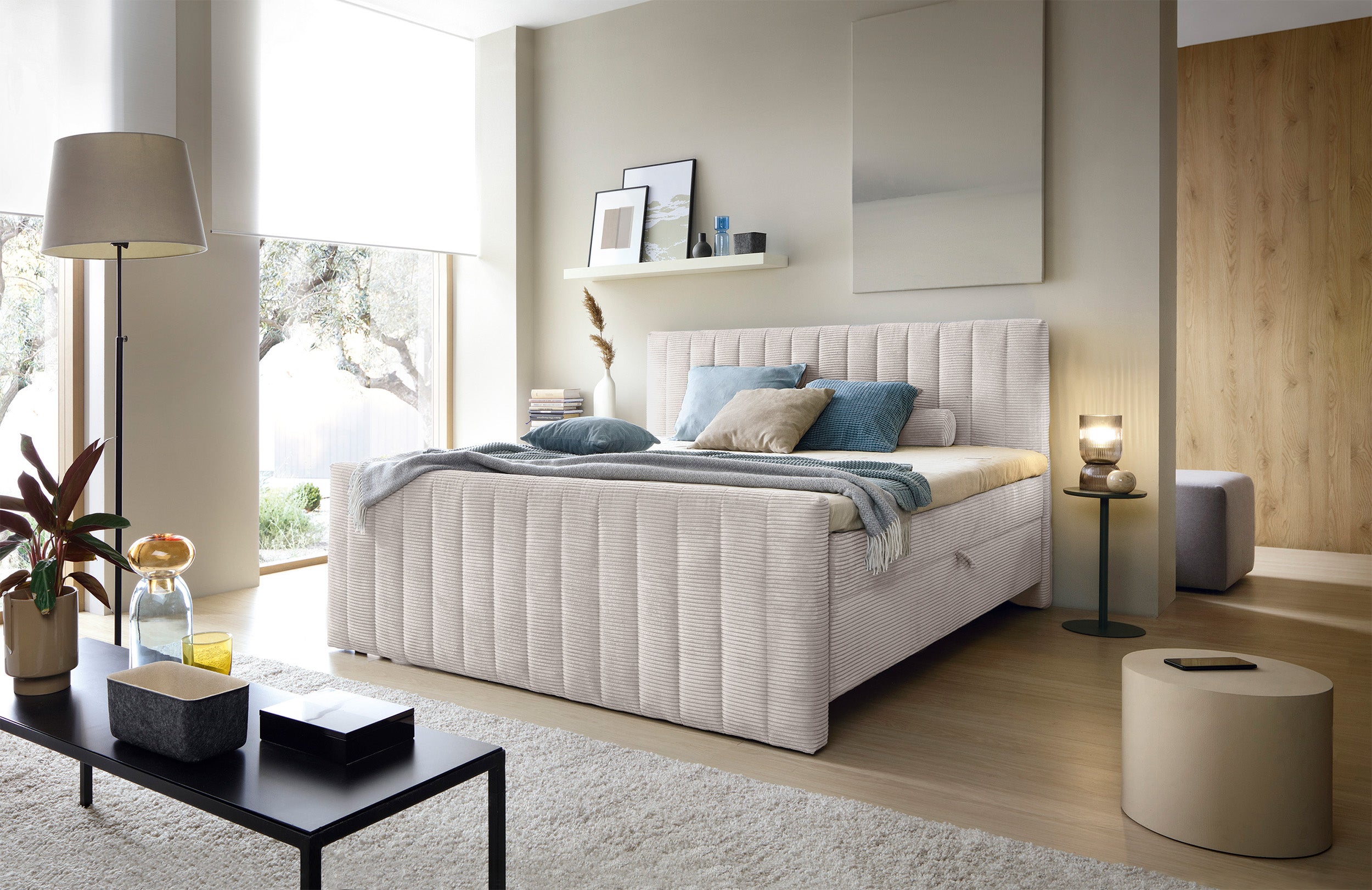 selsey-lullabino-kontinentales-bett-160x200-cm-mit-stauraum-und-topper-hellbeige image 2