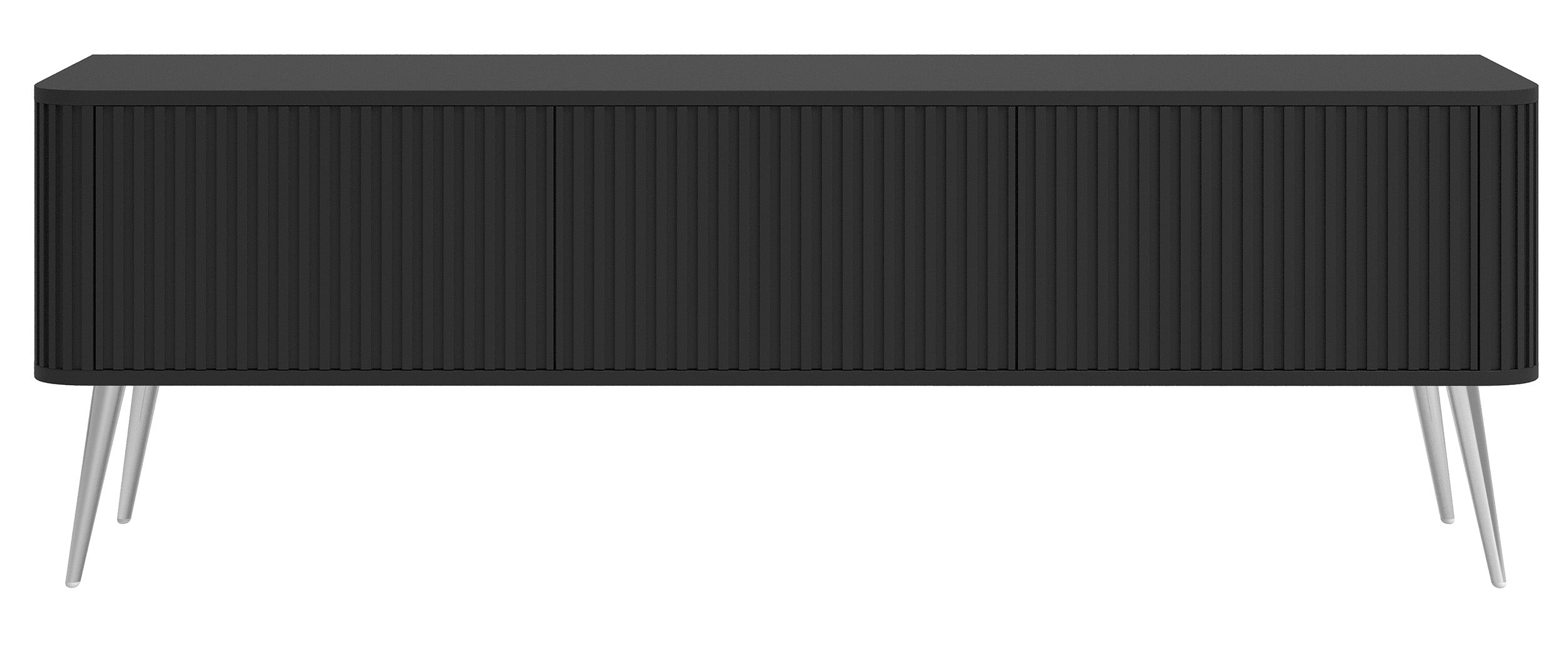 selsey-ovarlo-tv-schrank-163-cm-dreit-rig-mit-rillen-schwarz-mit-silbernen-beine image 1