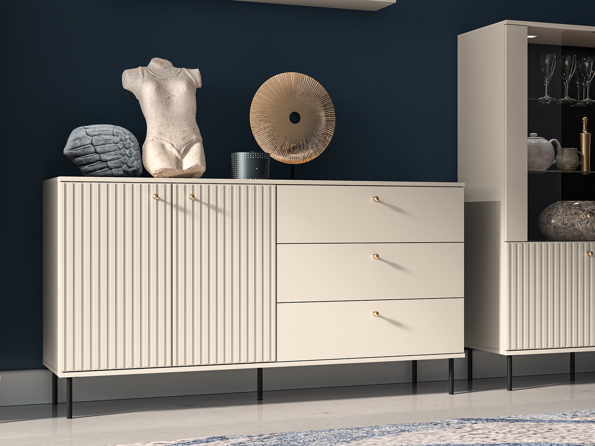 selsey-caletto-kommode-160-cm-zweit-rig-mit-drei-schubladen-beige-mit-lamellen image 2