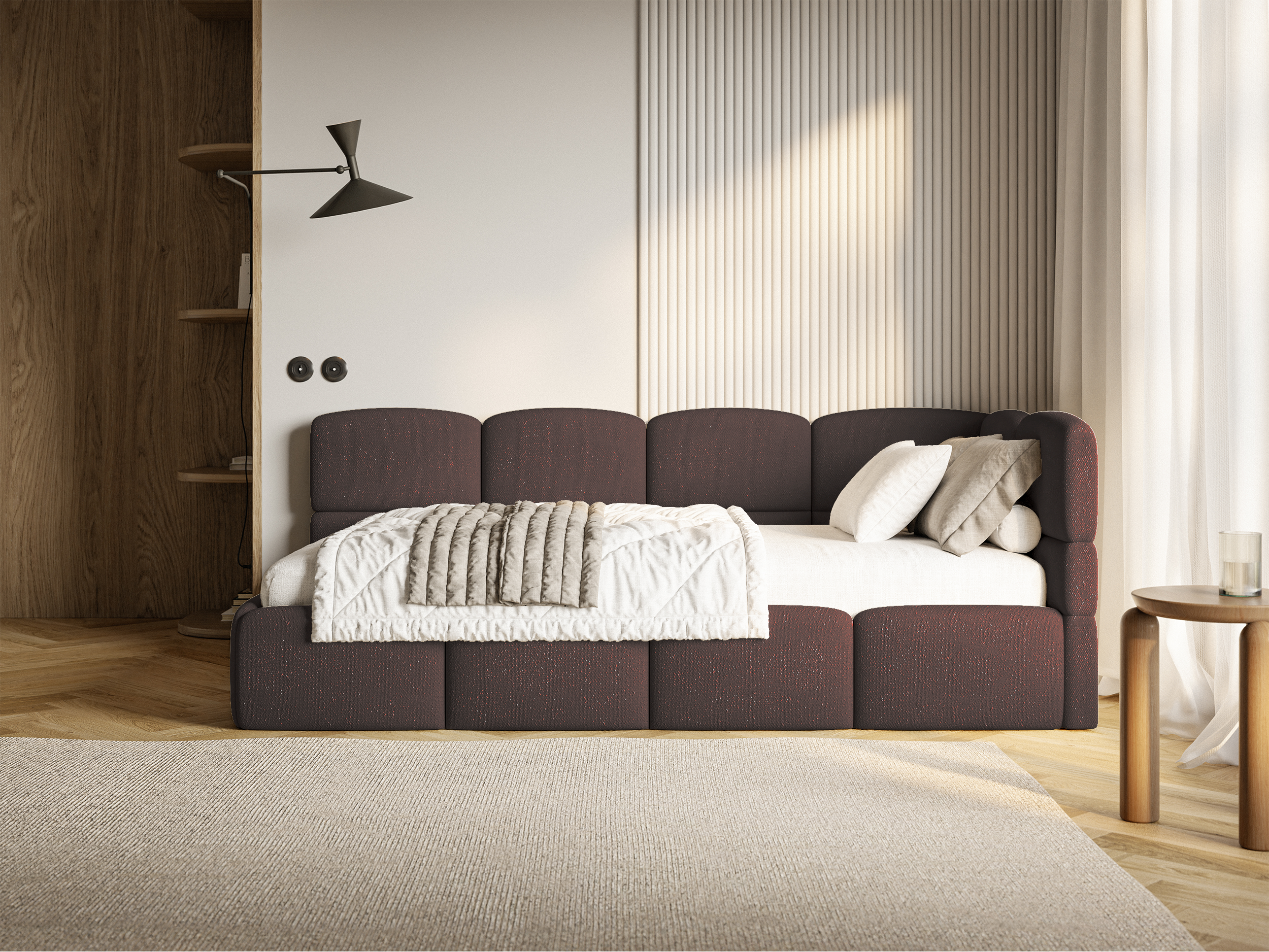 selsey-cloudy-jugendbett-90x200-cm-rechts-mit-stauraum-brauner-chenille-bezug image 3